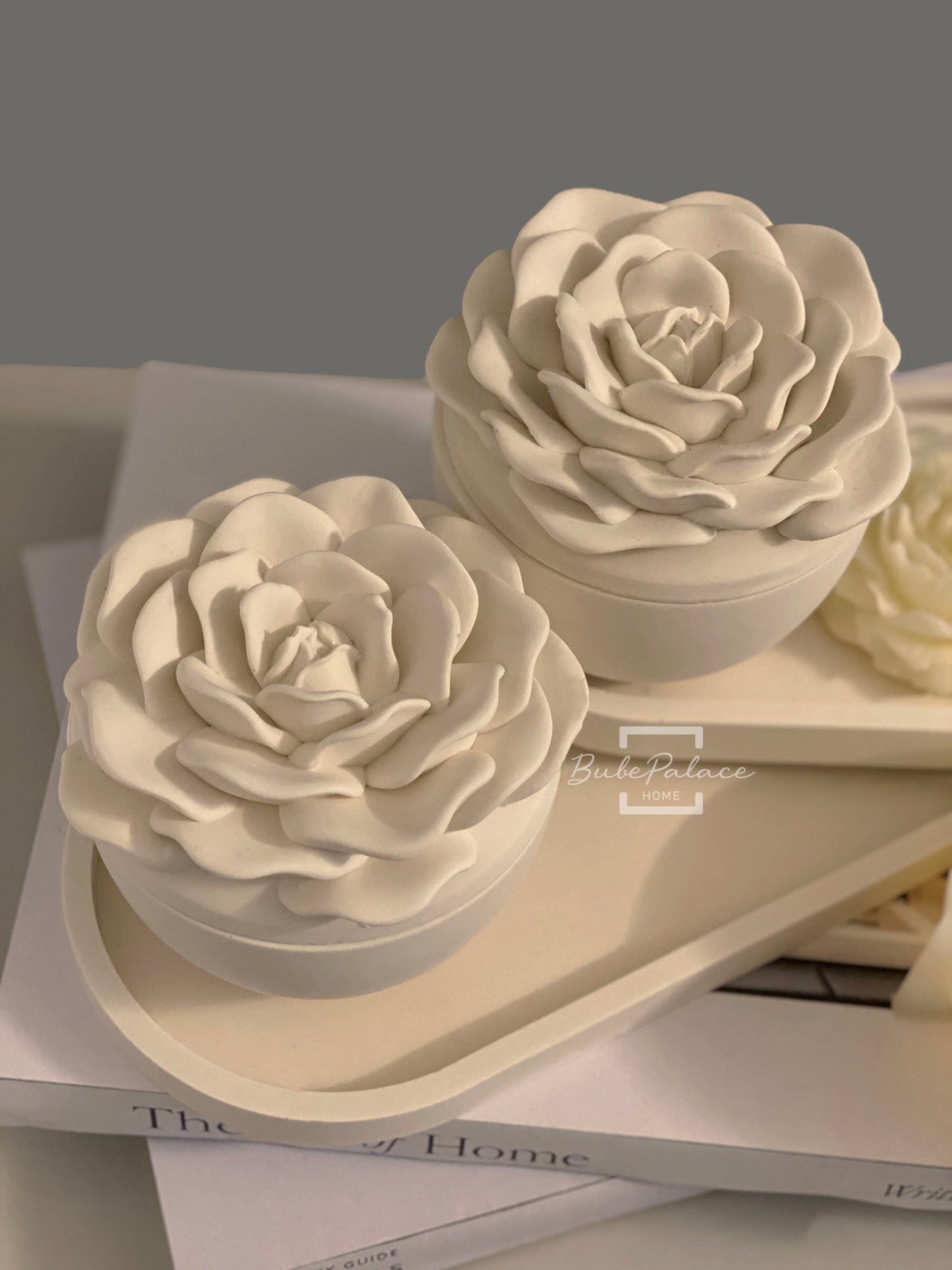 3D Rose scented candle jar with rose flower lid & candle refill
