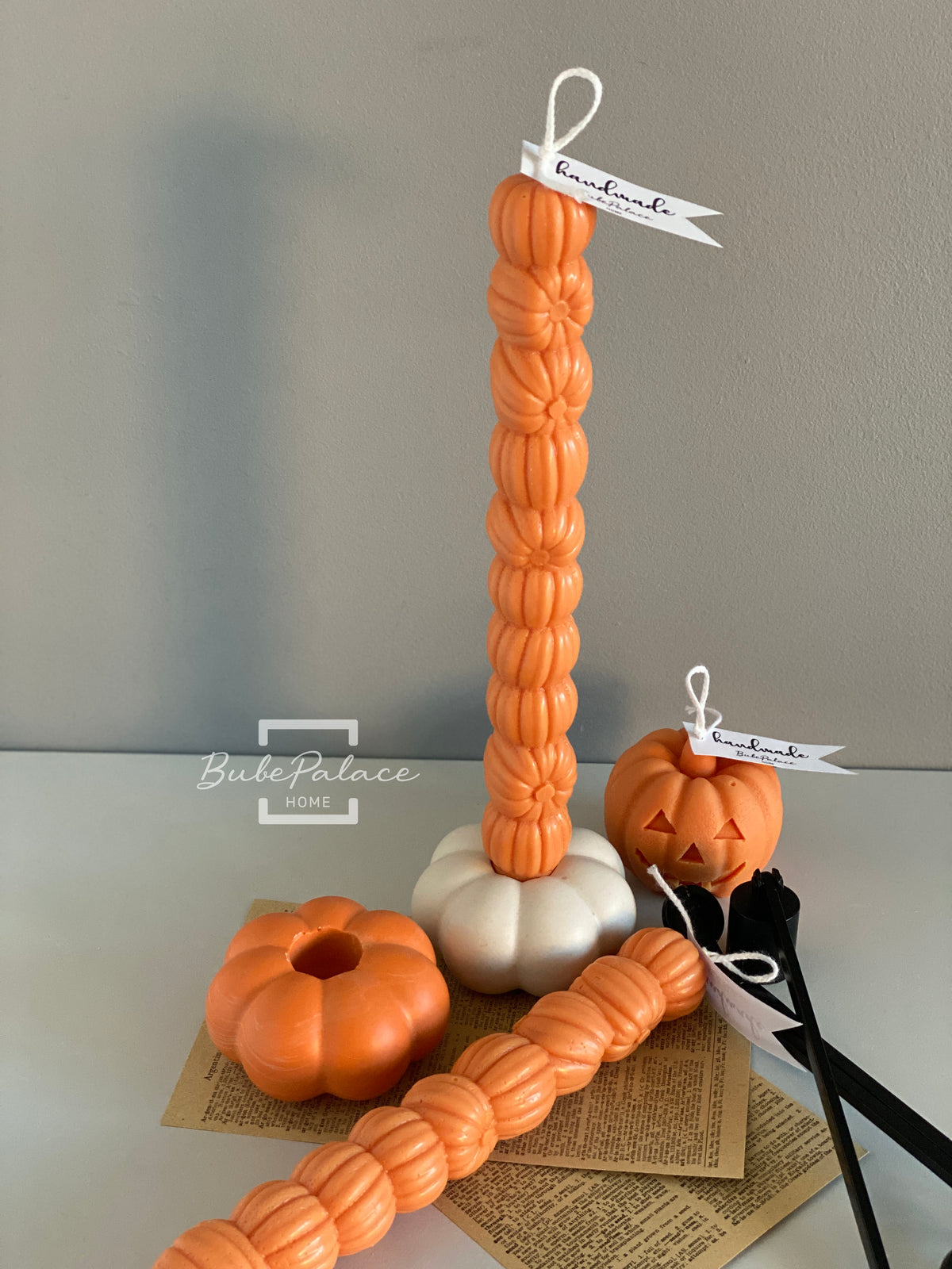 Pumpkin Taper Candle & Pumpkin Taper Candle Holder Gift Set - Set of 2