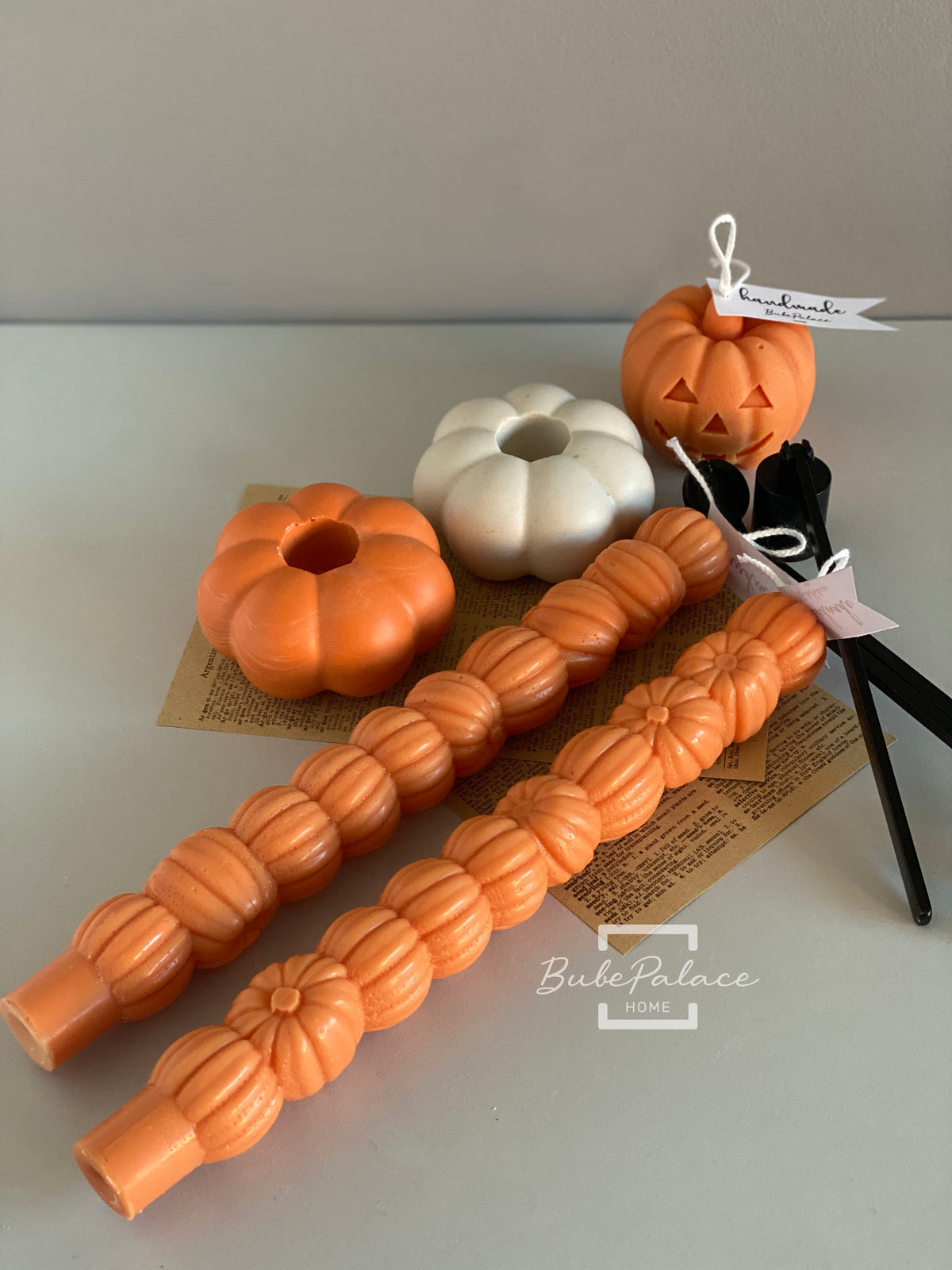 Pumpkin Taper Candle & Pumpkin Taper Candle Holder Gift Set - Set of 2