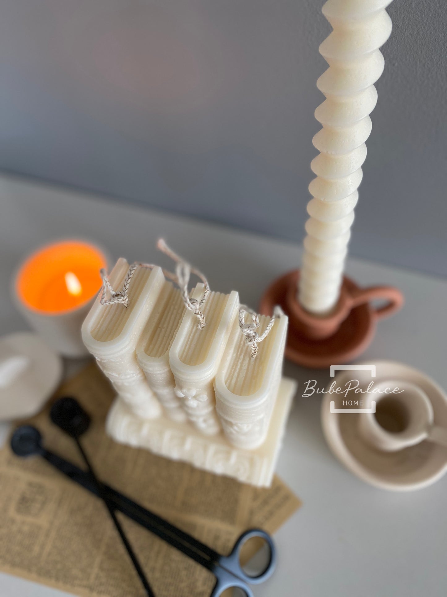 Handcrafted Book Stack Sculptural Candle