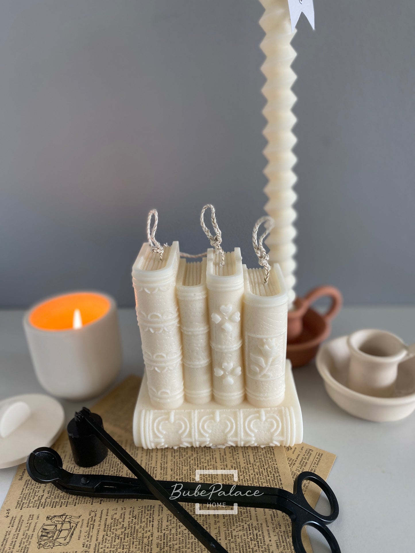 Handcrafted Book Stack Sculptural Candle