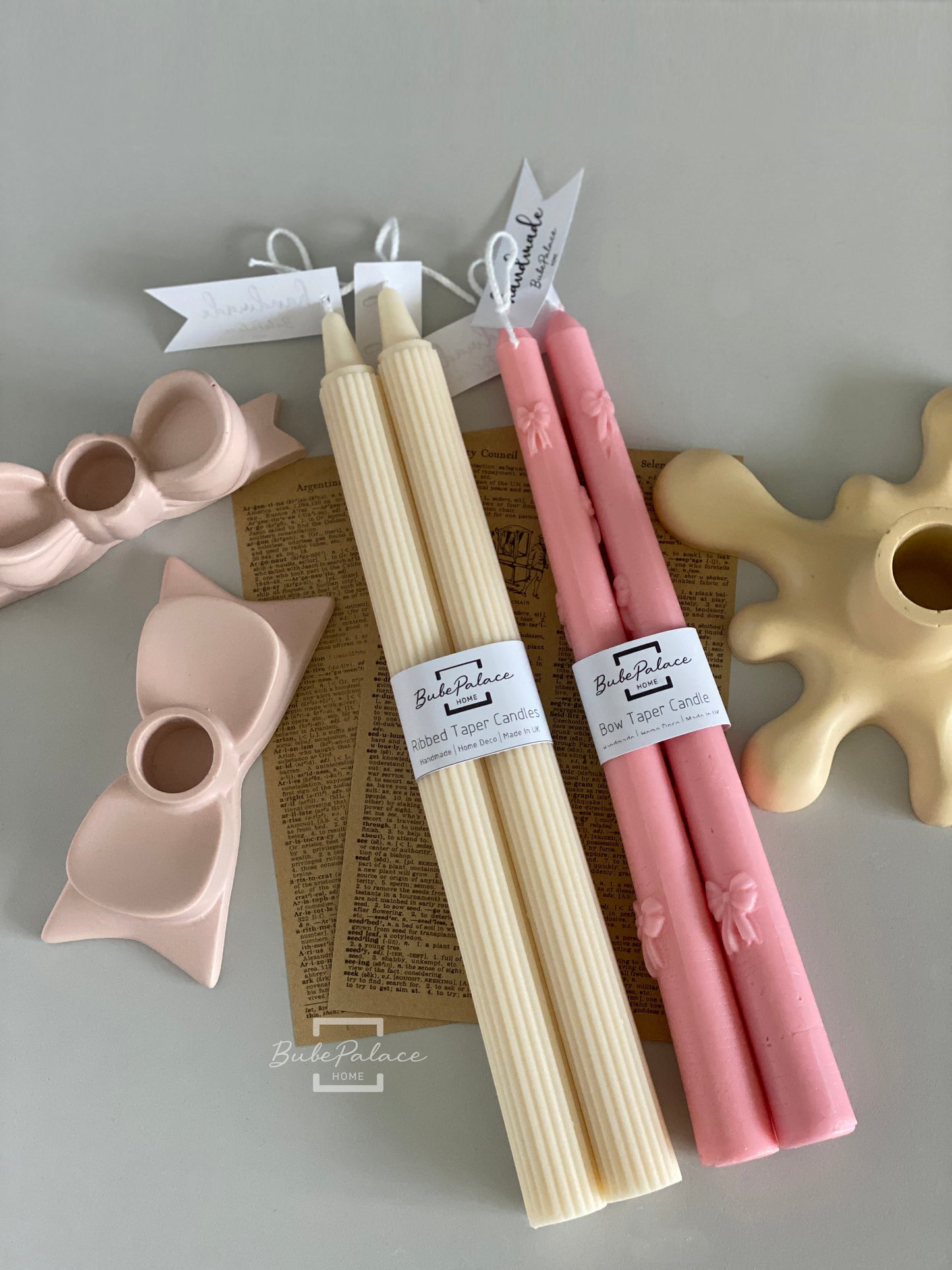 Handpoured Ribbed Taper Candles Set of 2