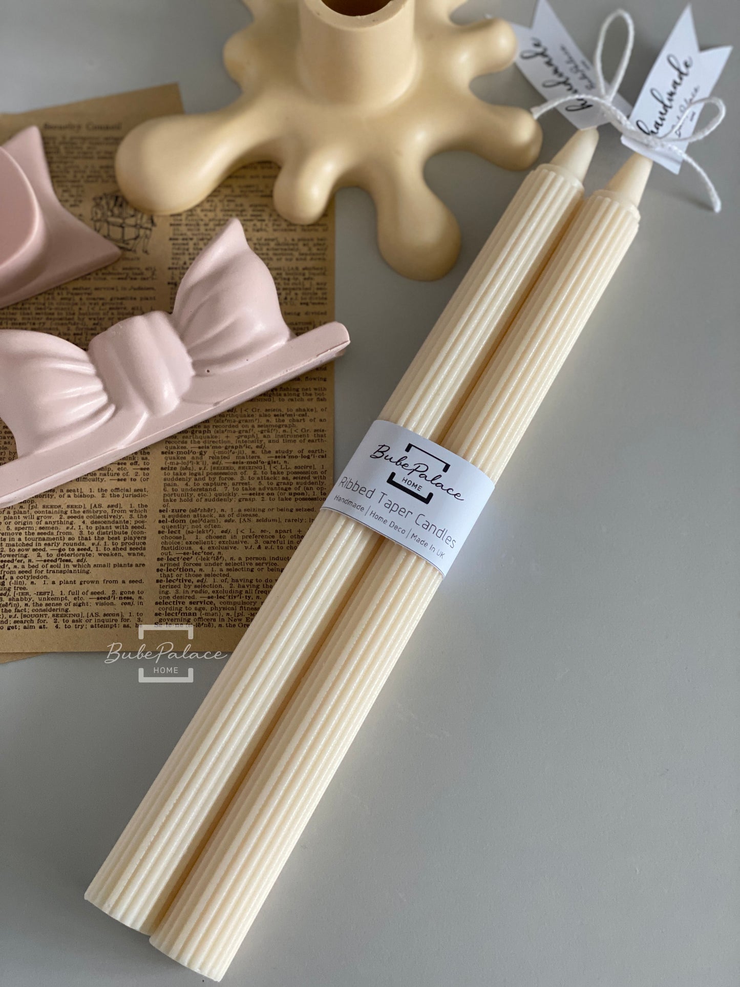 Handpoured Ribbed Taper Candles Set of 2