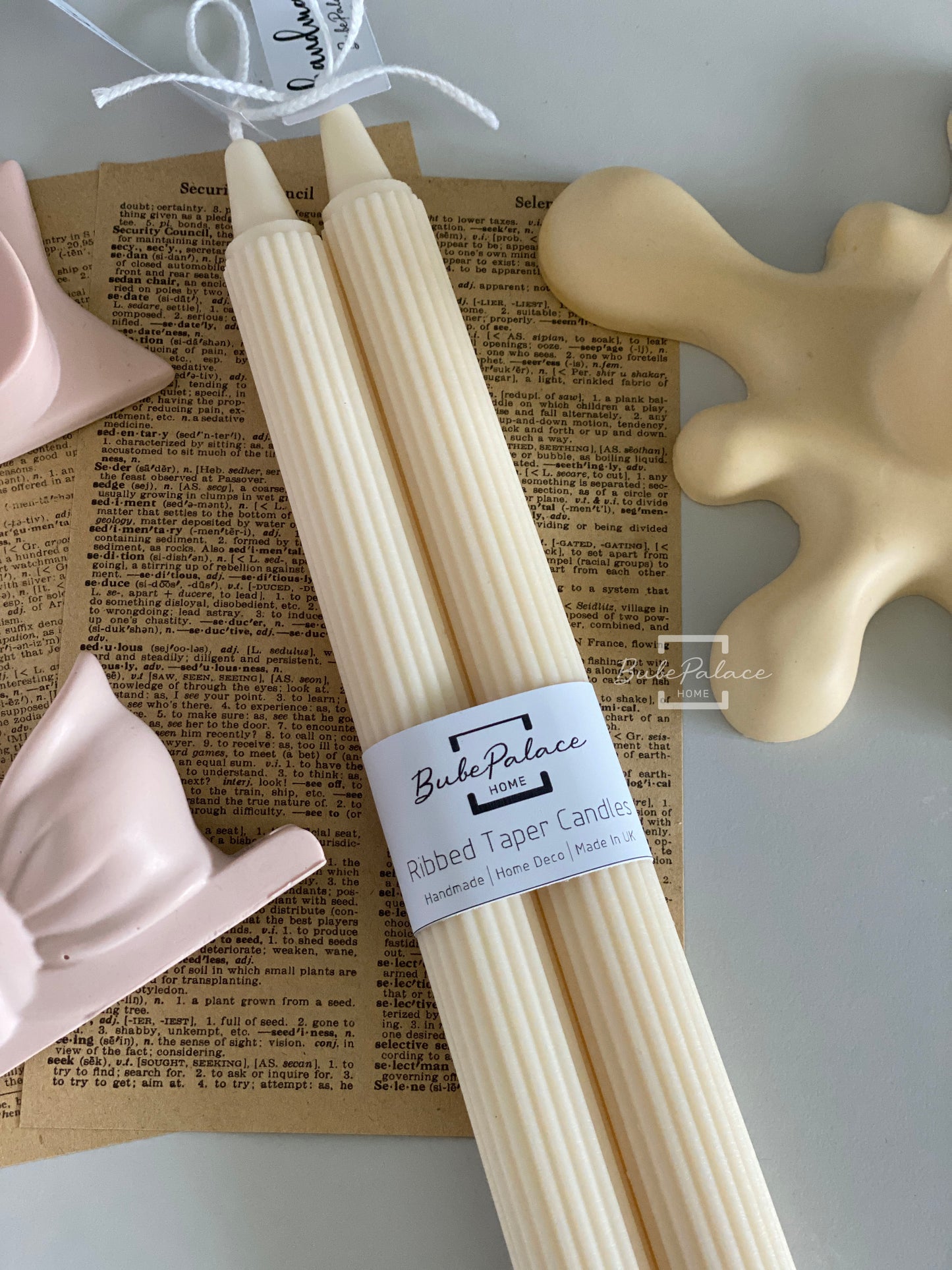 Handpoured Ribbed Taper Candles Set of 2