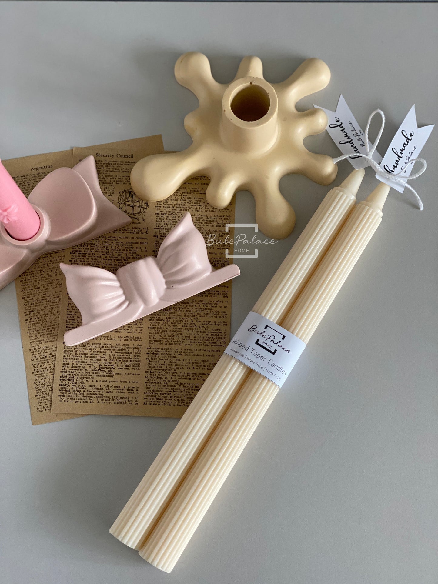 Handpoured Ribbed Taper Candles Set of 2