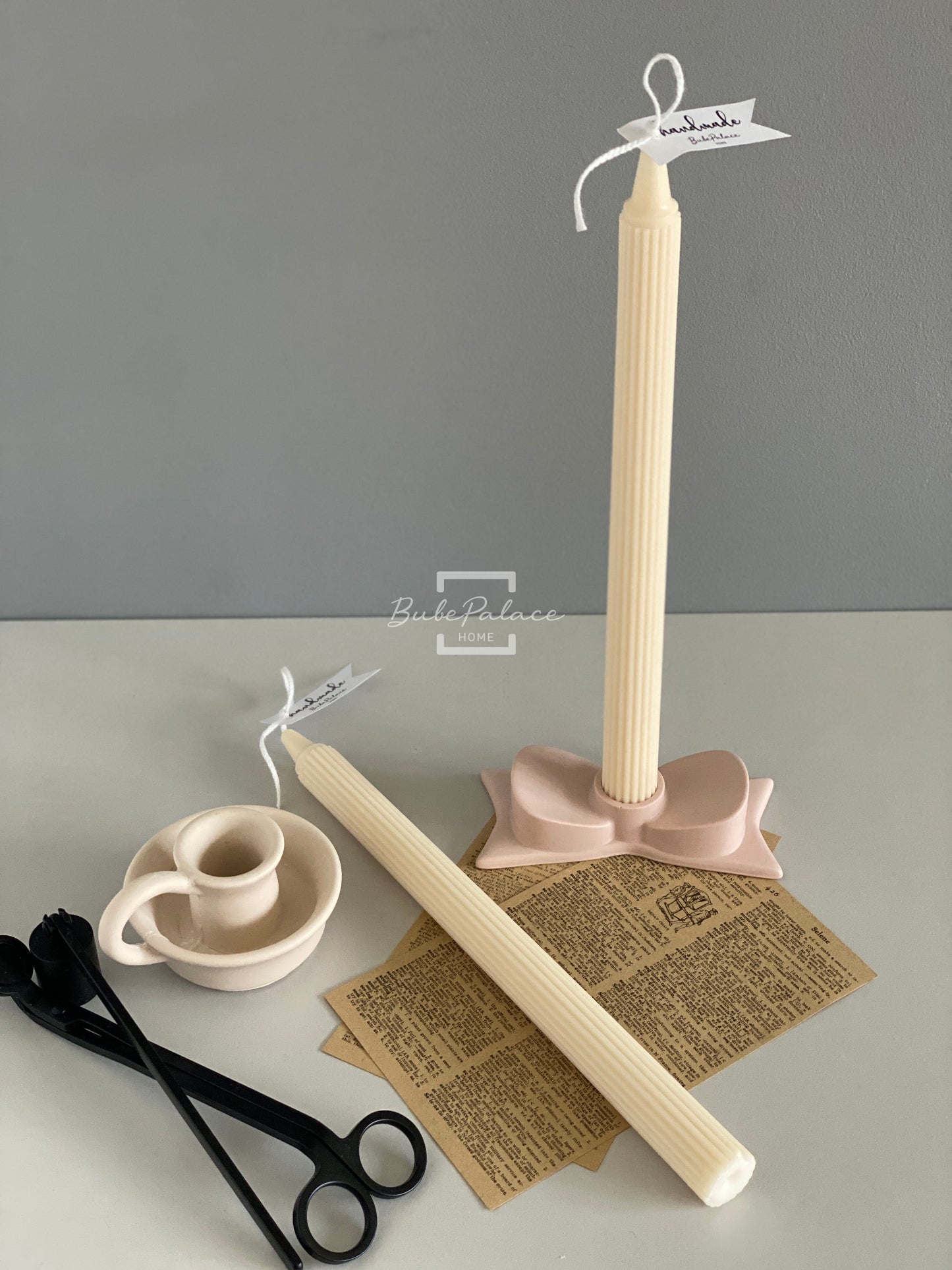 Handpoured Ribbed Taper Candles Set of 2