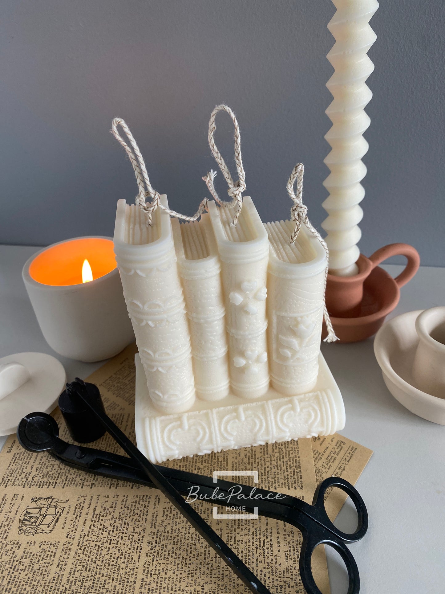 Handcrafted Book Stack Sculptural Candle