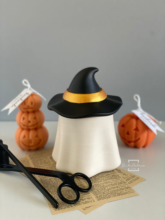 Handcrafted Halloween Witch Hat Ghost Candle