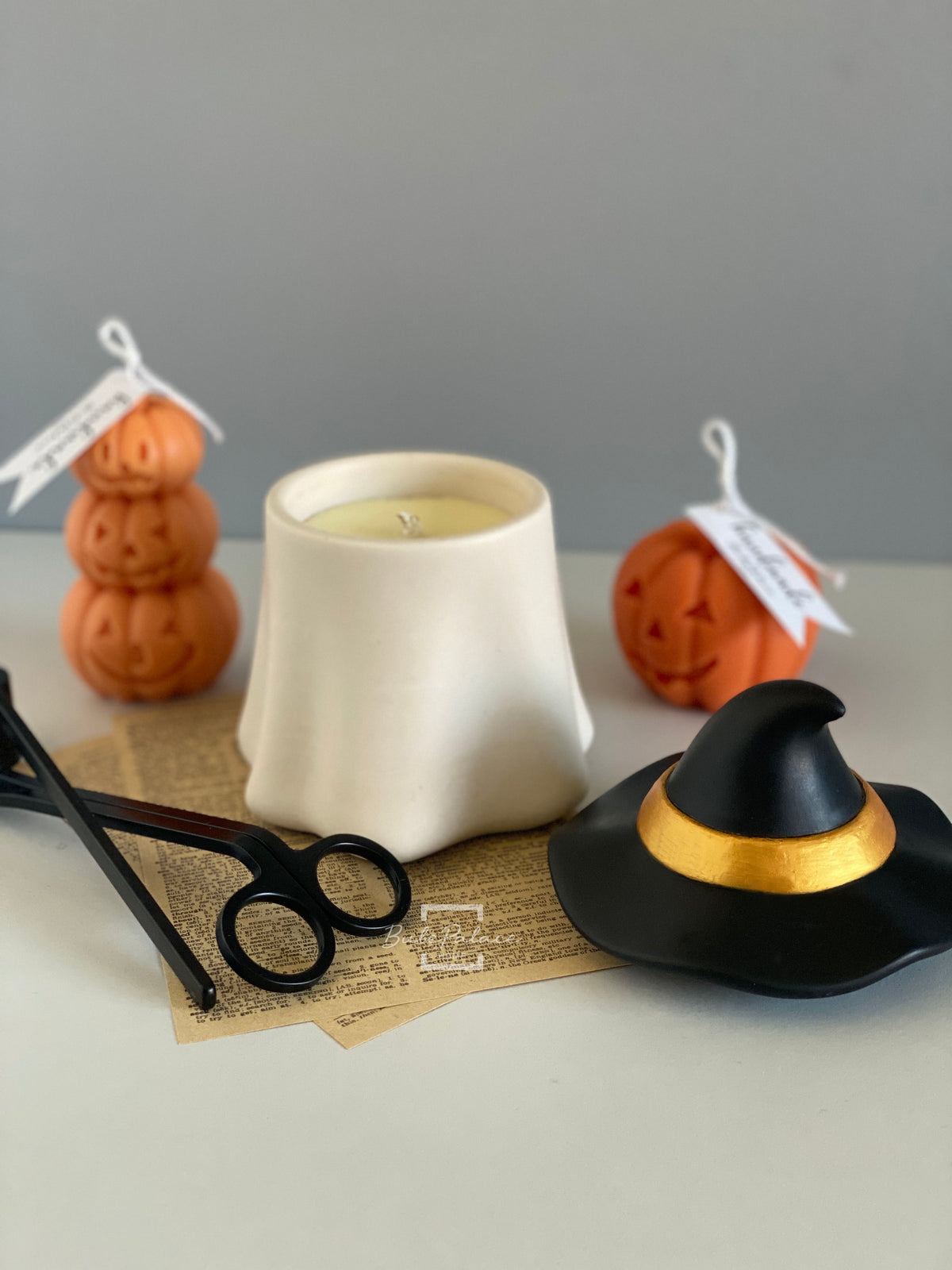 Handcrafted Halloween Witch Hat Ghost Candle