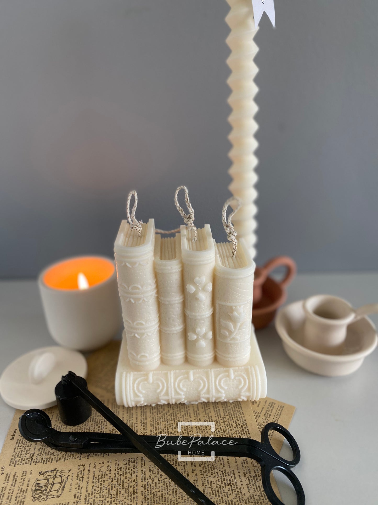 Handcrafted Book Stack Sculptural Candle