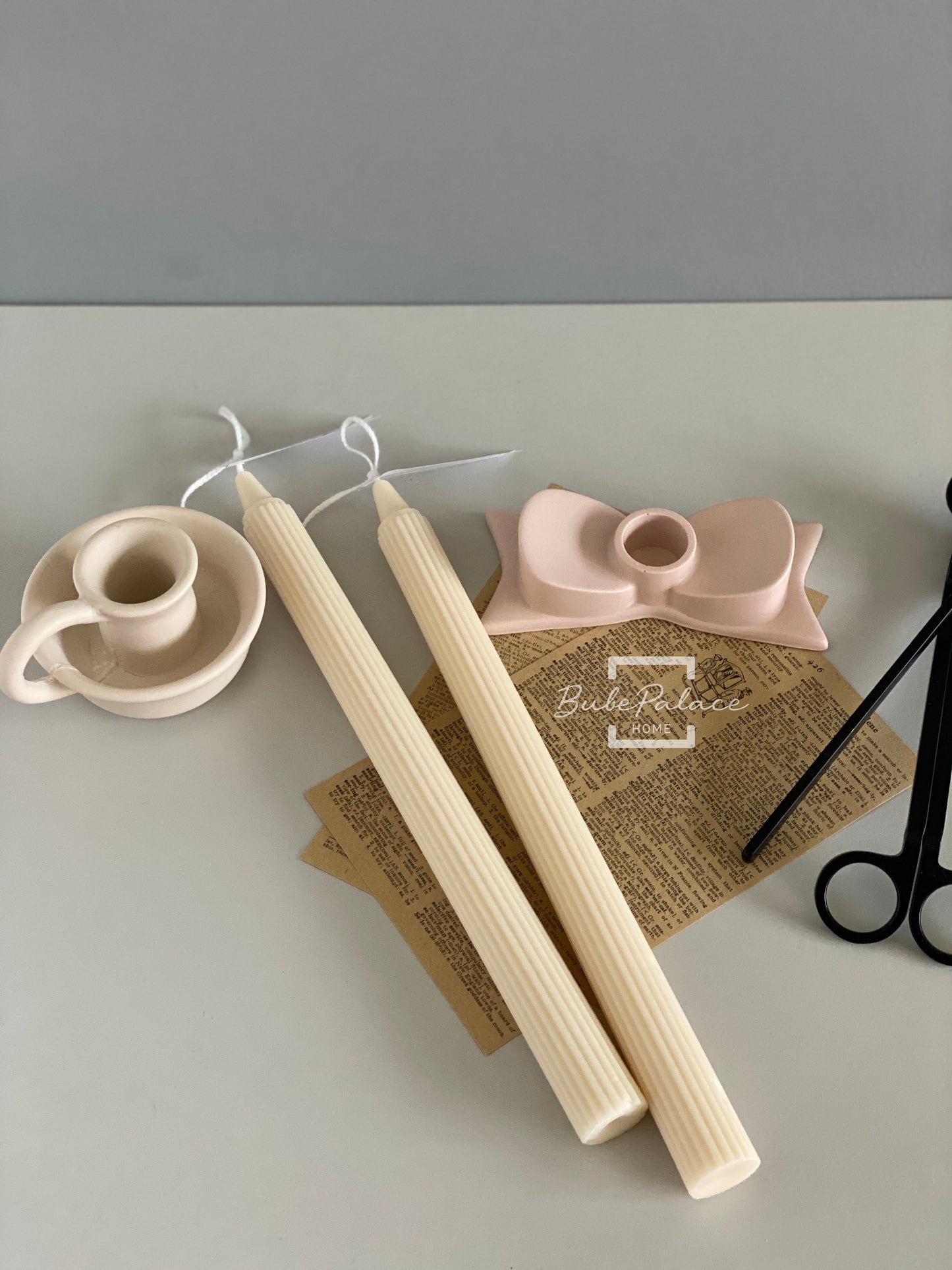 Handpoured Ribbed Taper Candles Set of 2