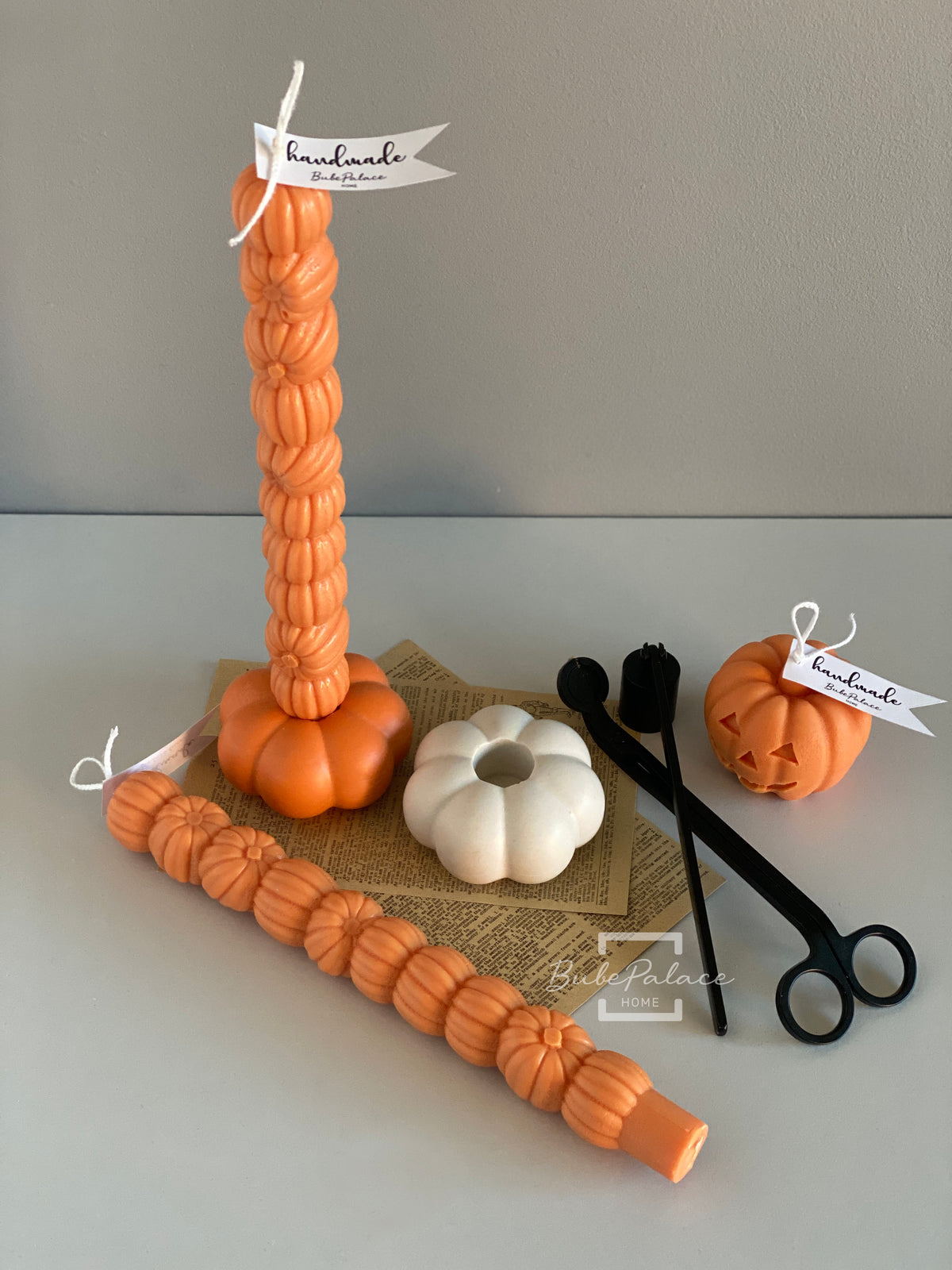 Pumpkin Taper Candle & Pumpkin Taper Candle Holder Gift Set - Set of 2