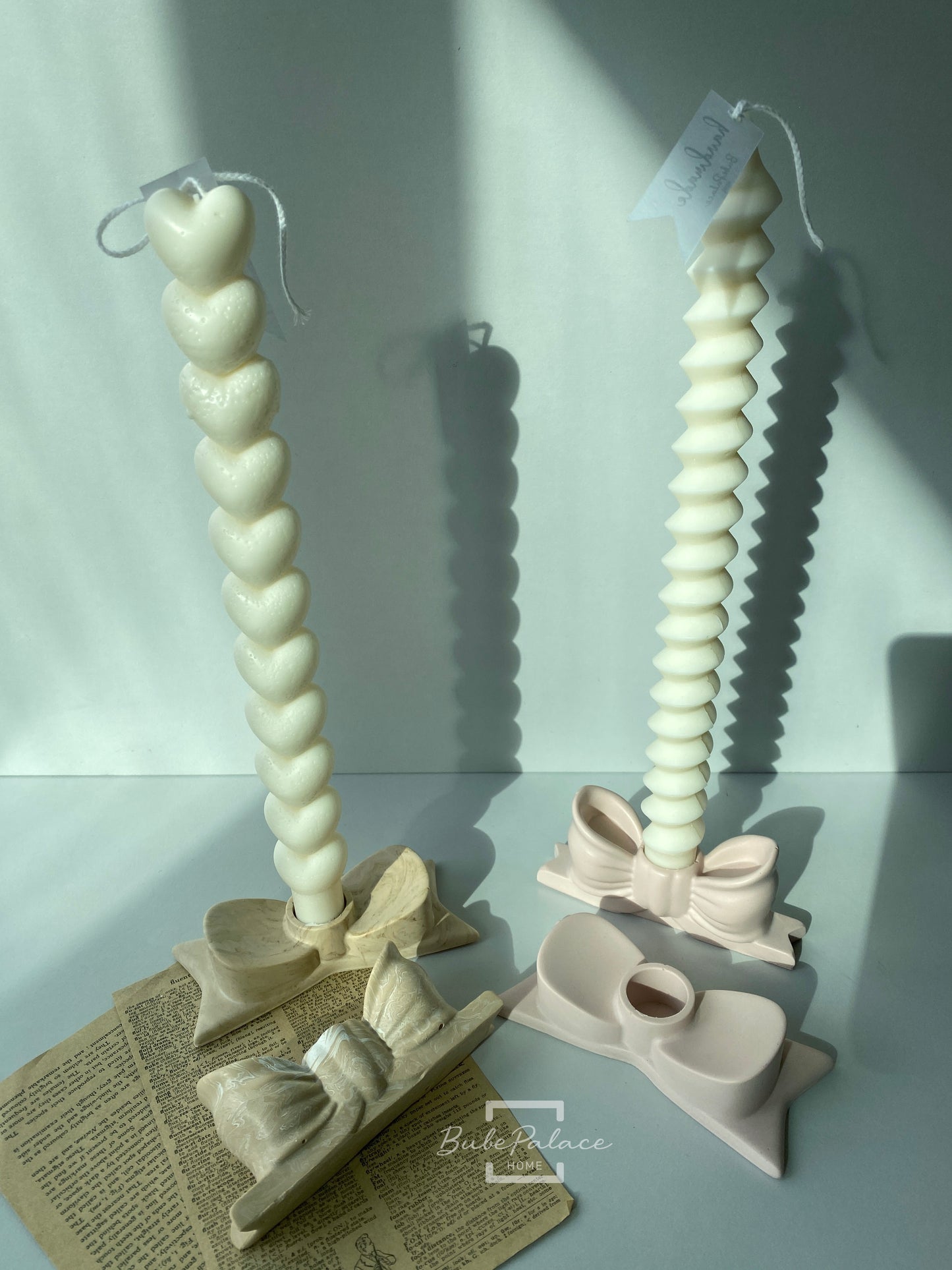 Handmade Stone Bow Taper Candle Holder