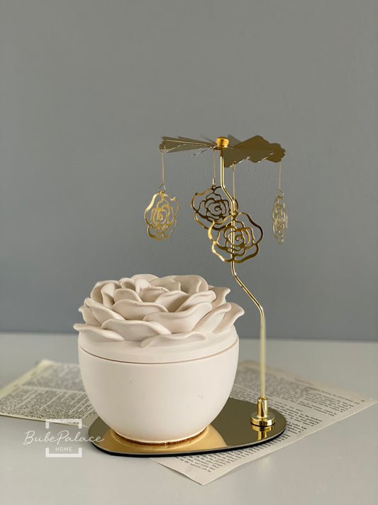 Handmade Rose Container Scented Candle with Rose Spinners Gift Set