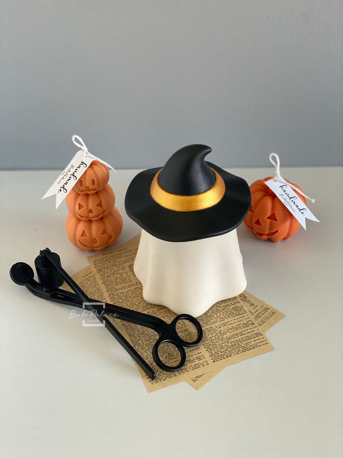 Handcrafted Halloween Witch Hat Ghost Candle