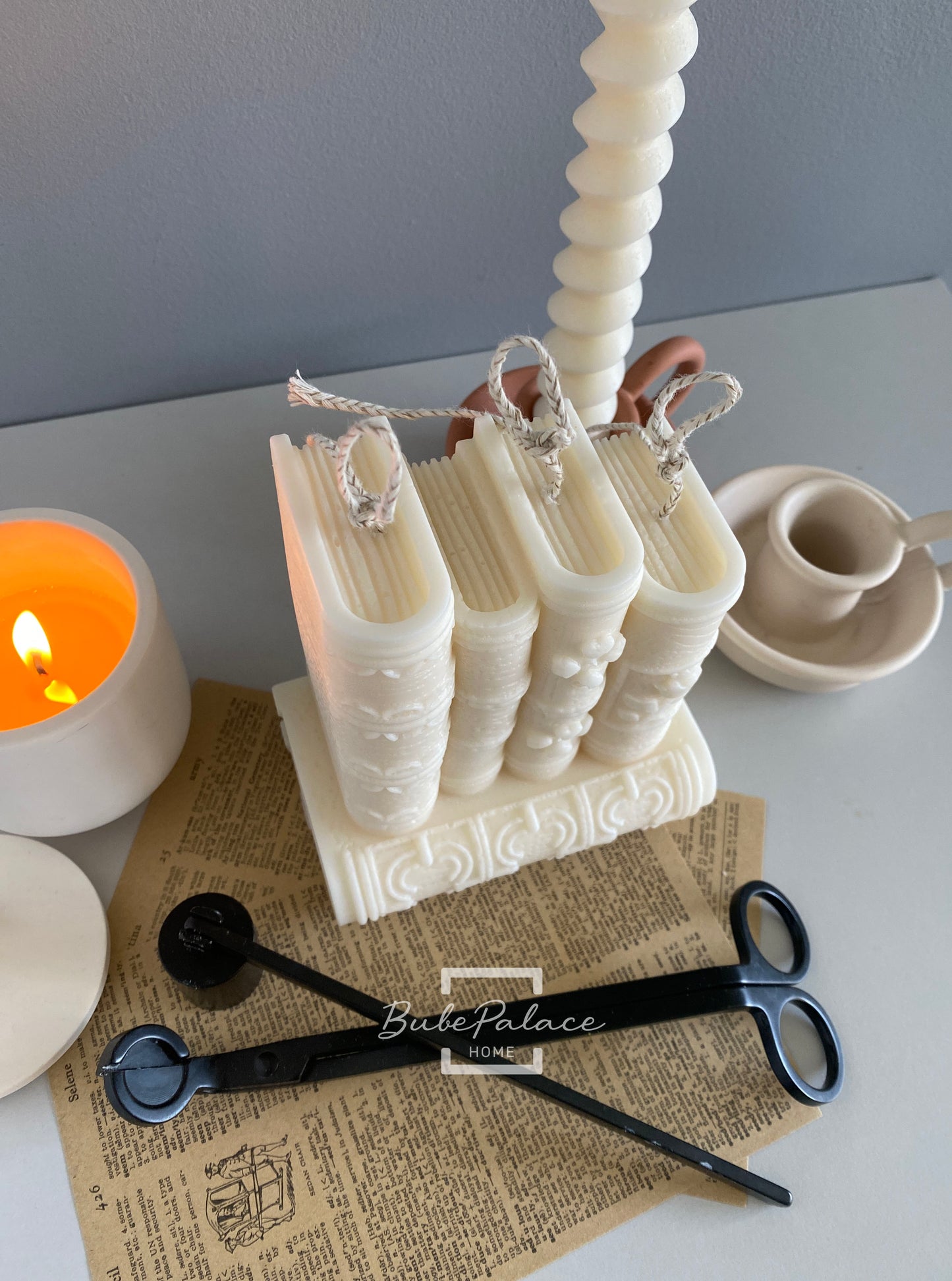 Handcrafted Book Stack Sculptural Candle