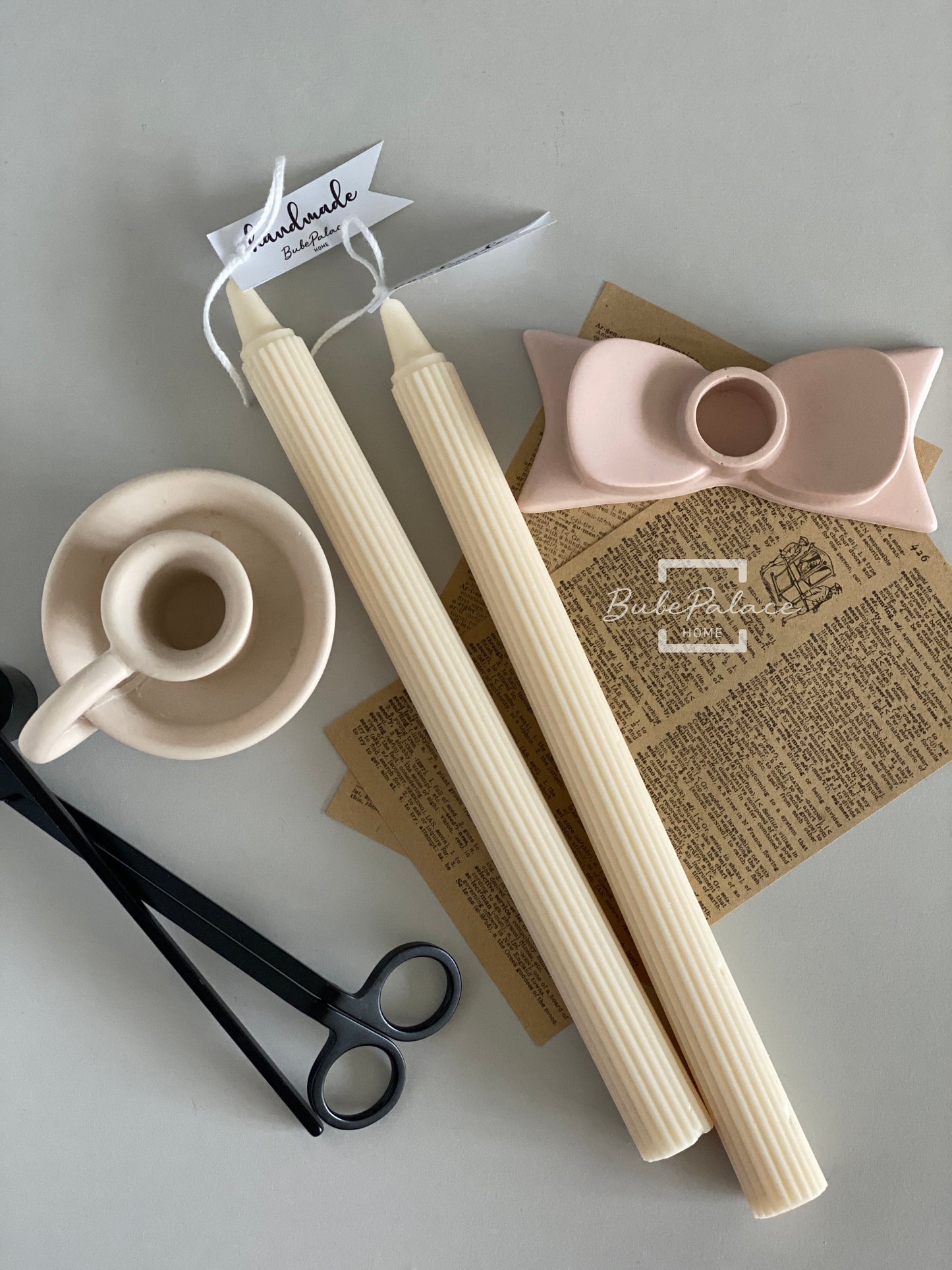 Handpoured Ribbed Taper Candles Set of 2