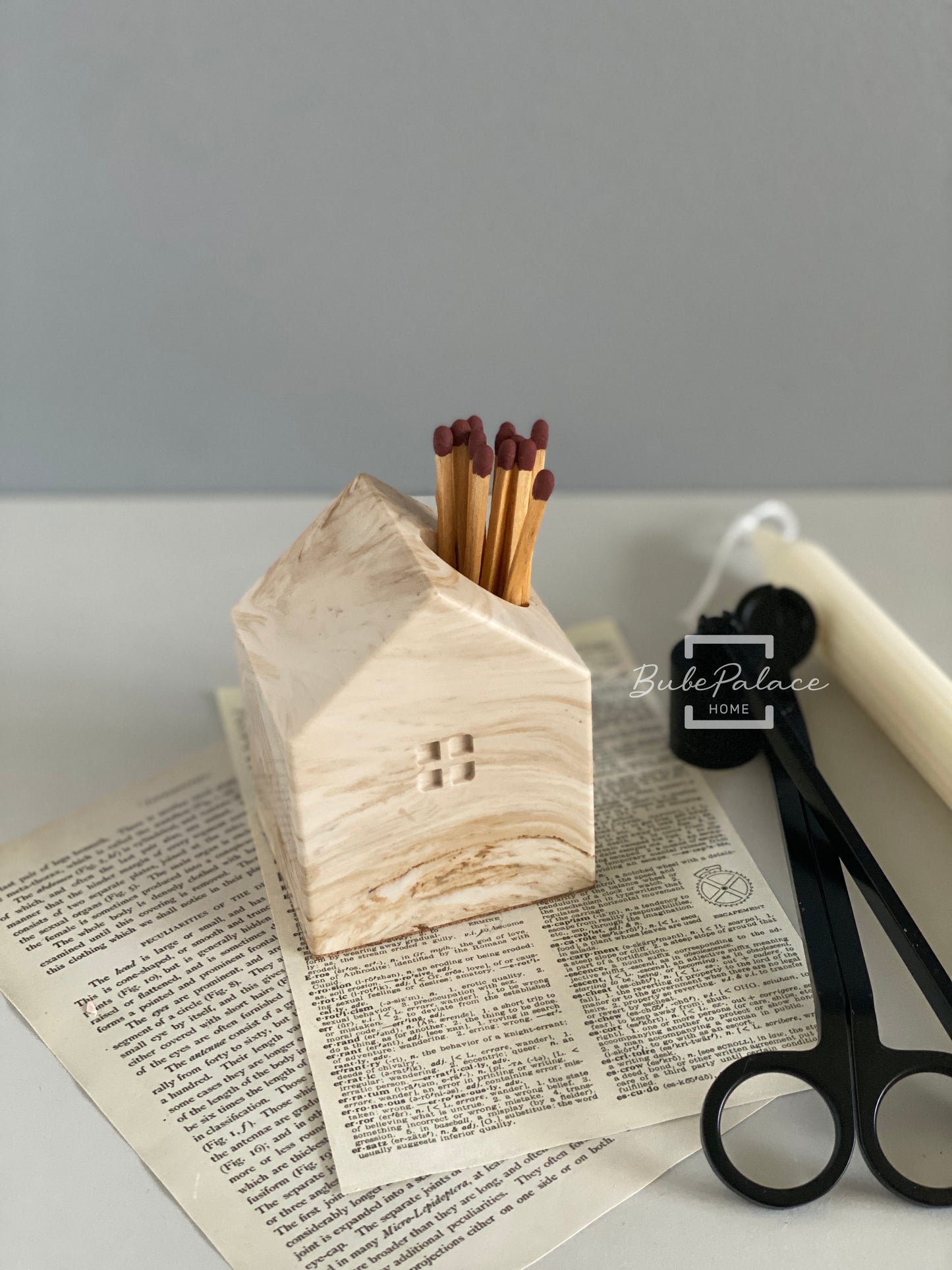 Handcrafted Small House-Shaped Matchstick / Candlestick Holder (Includes 10 Matches & Striking Pads)