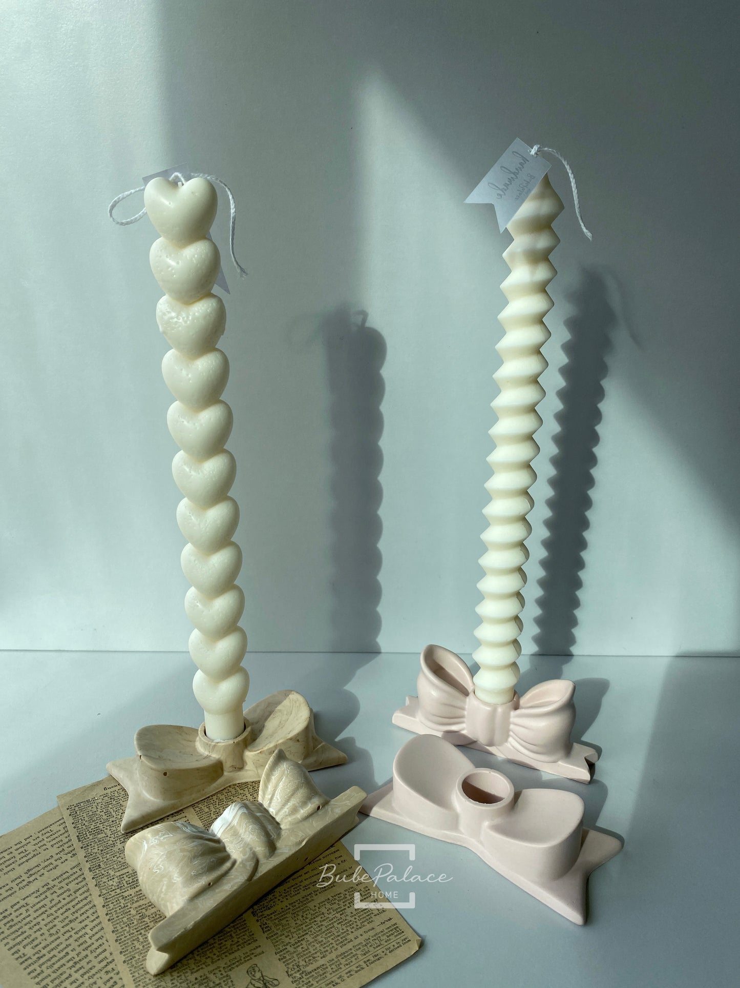 Handmade Stone Bow Taper Candle Holder