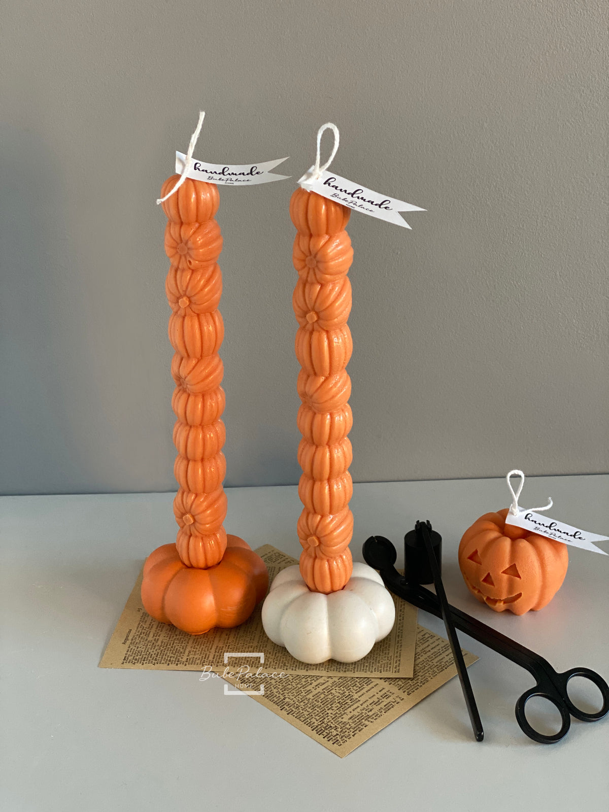 Pumpkin Taper Candle & Pumpkin Taper Candle Holder Gift Set - Set of 2