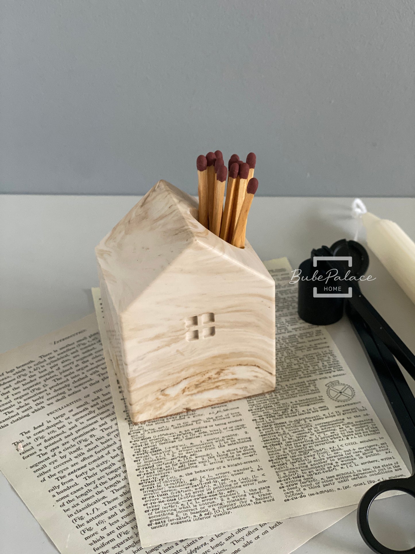 Handcrafted Small House-Shaped Matchstick / Candlestick Holder (Includes 10 Matches & Striking Pads)