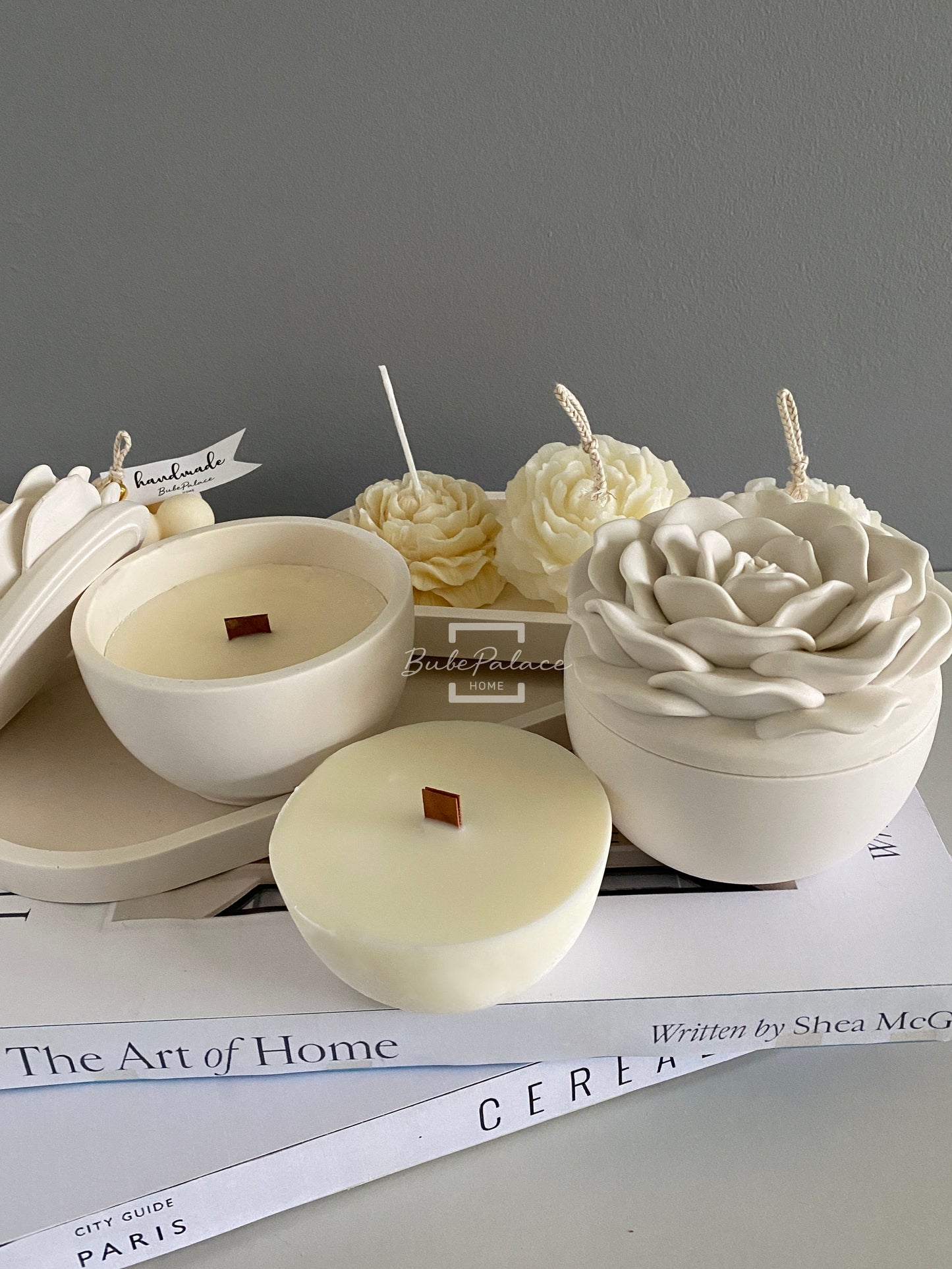 3D Rose scented candle jar with rose flower lid & candle refill