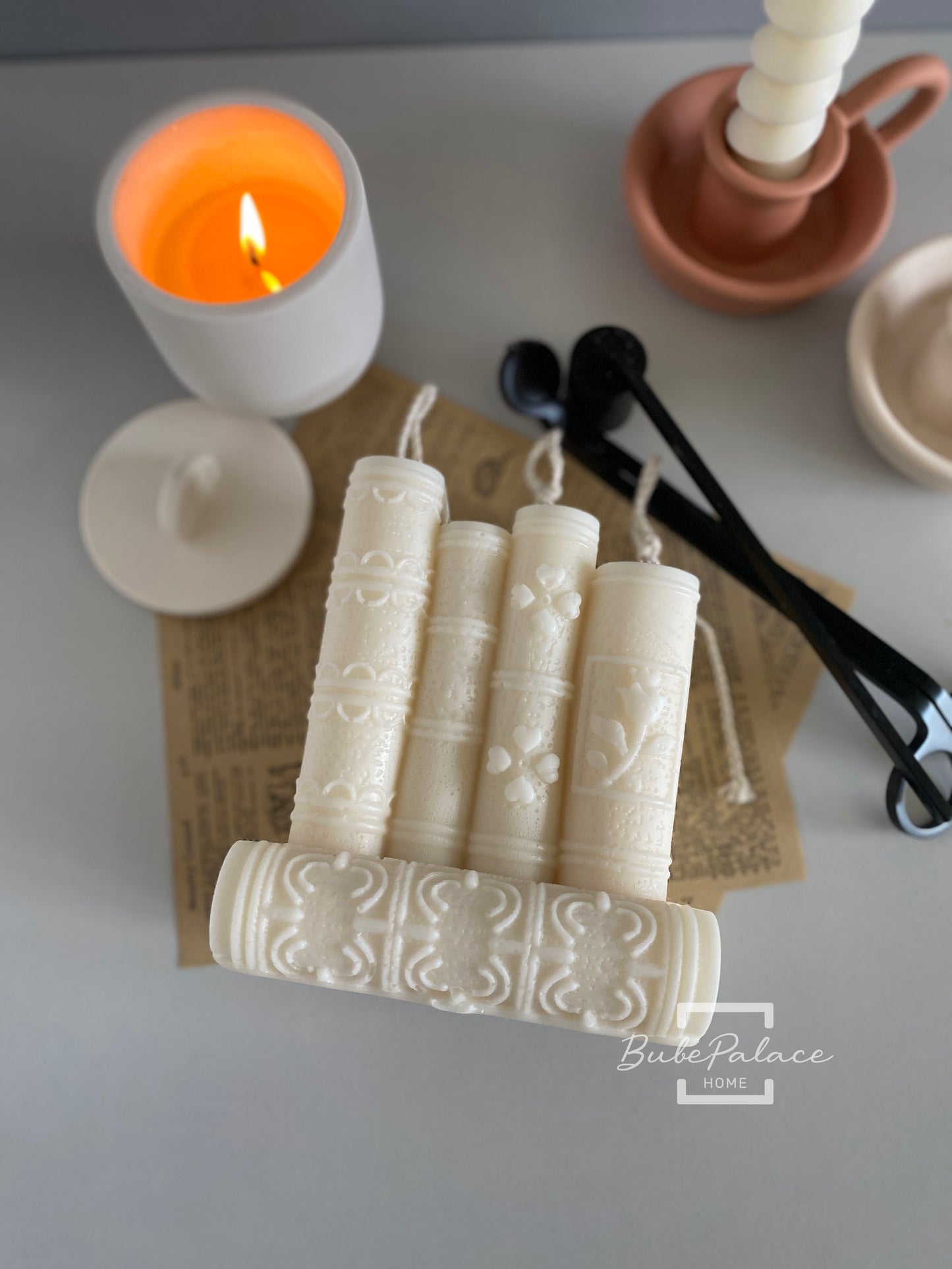 Handcrafted Book Stack Sculptural Candle