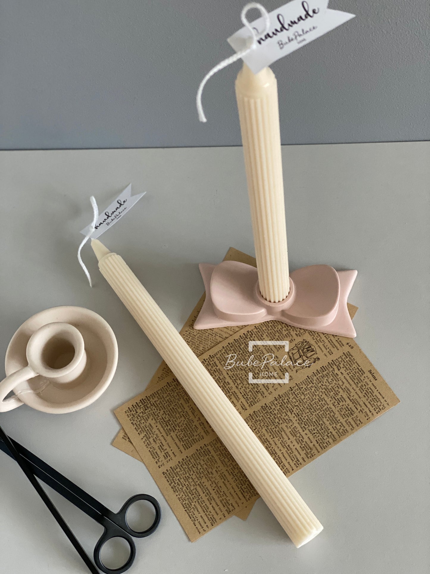 Handpoured Ribbed Taper Candles Set of 2