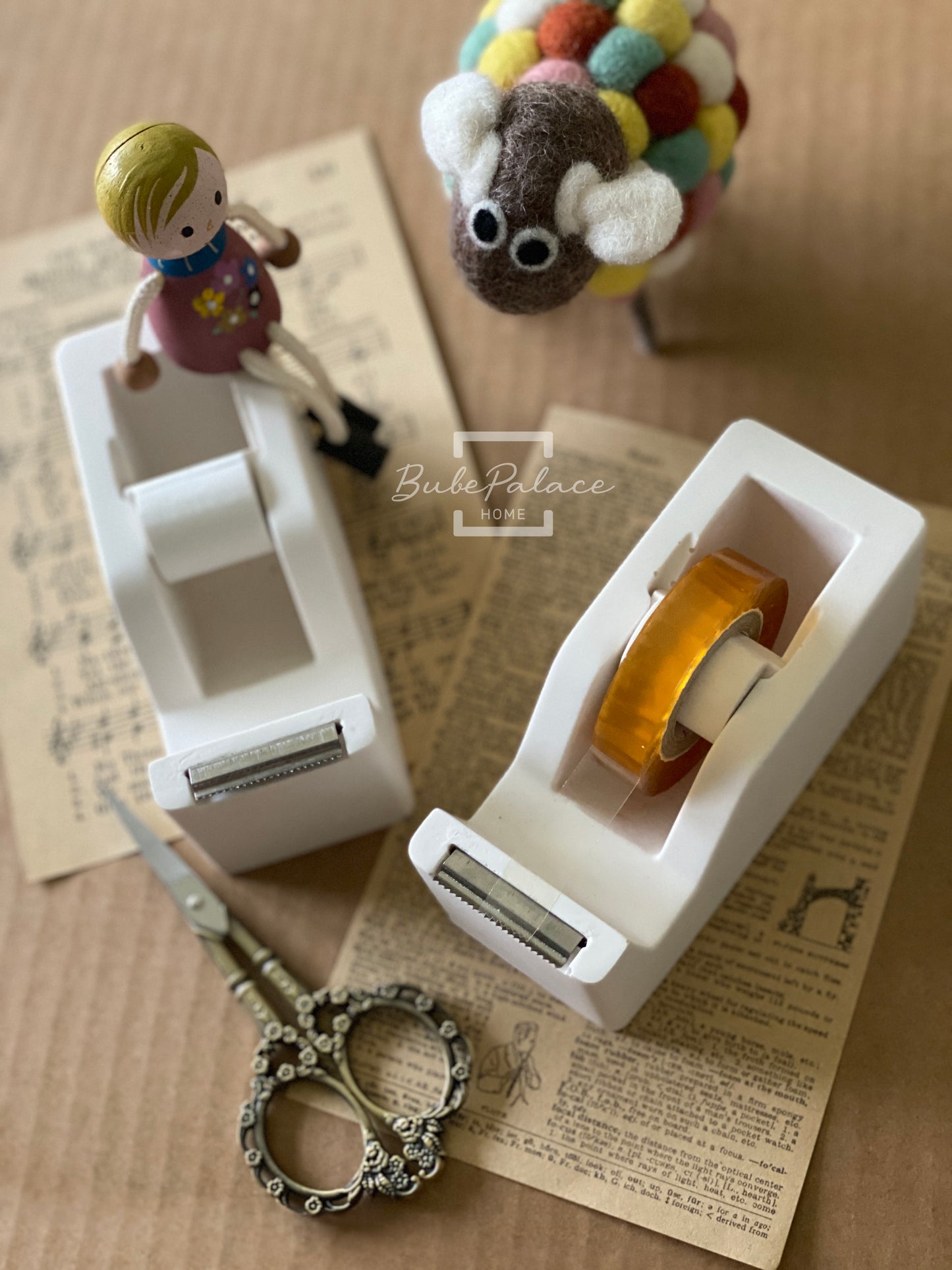 Handmade stone office tape dispenser