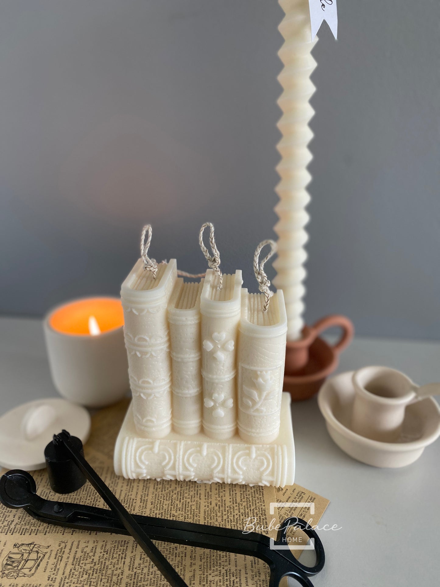 Handcrafted Book Stack Sculptural Candle