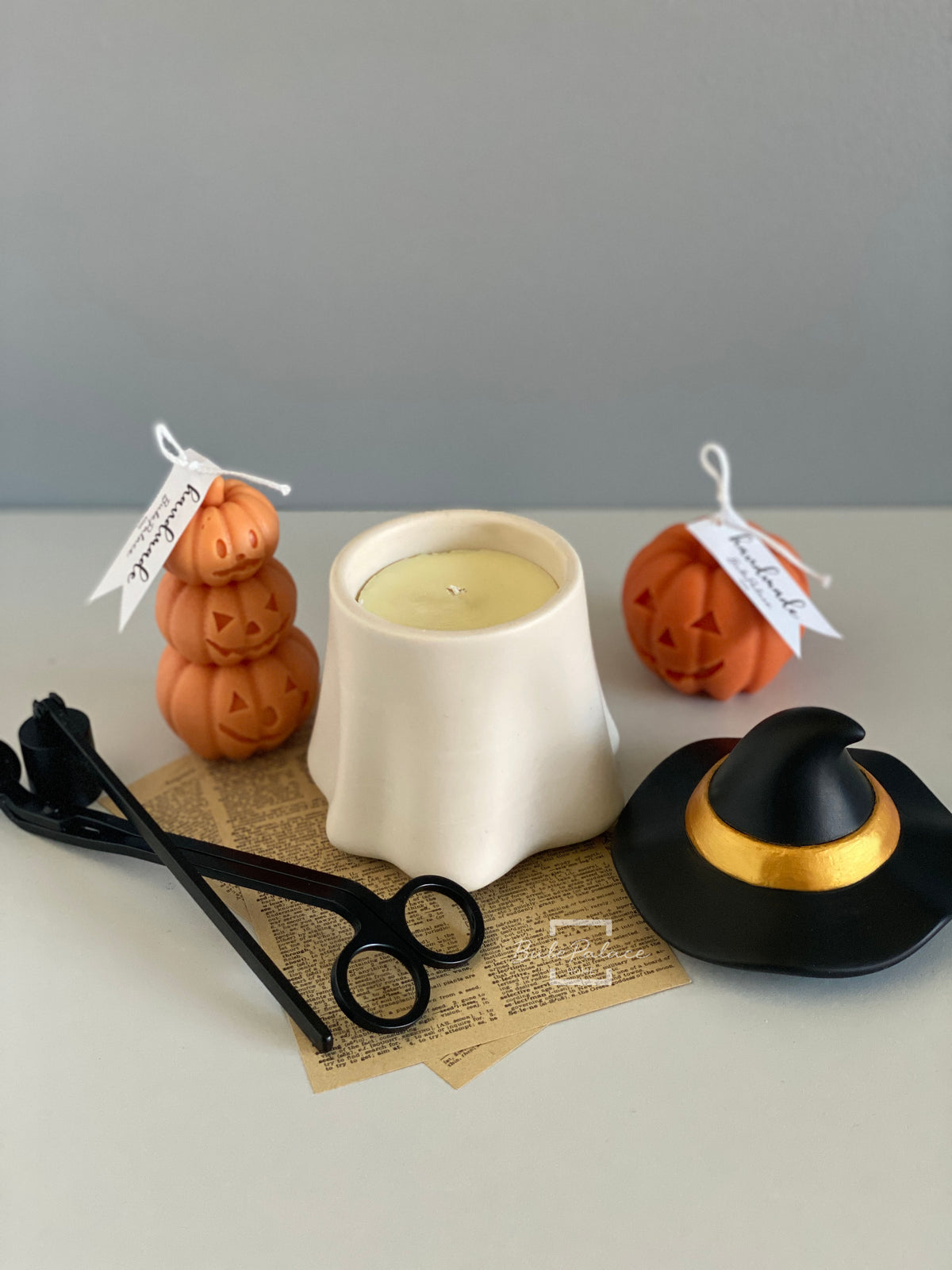 Handcrafted Halloween Witch Hat Ghost Candle