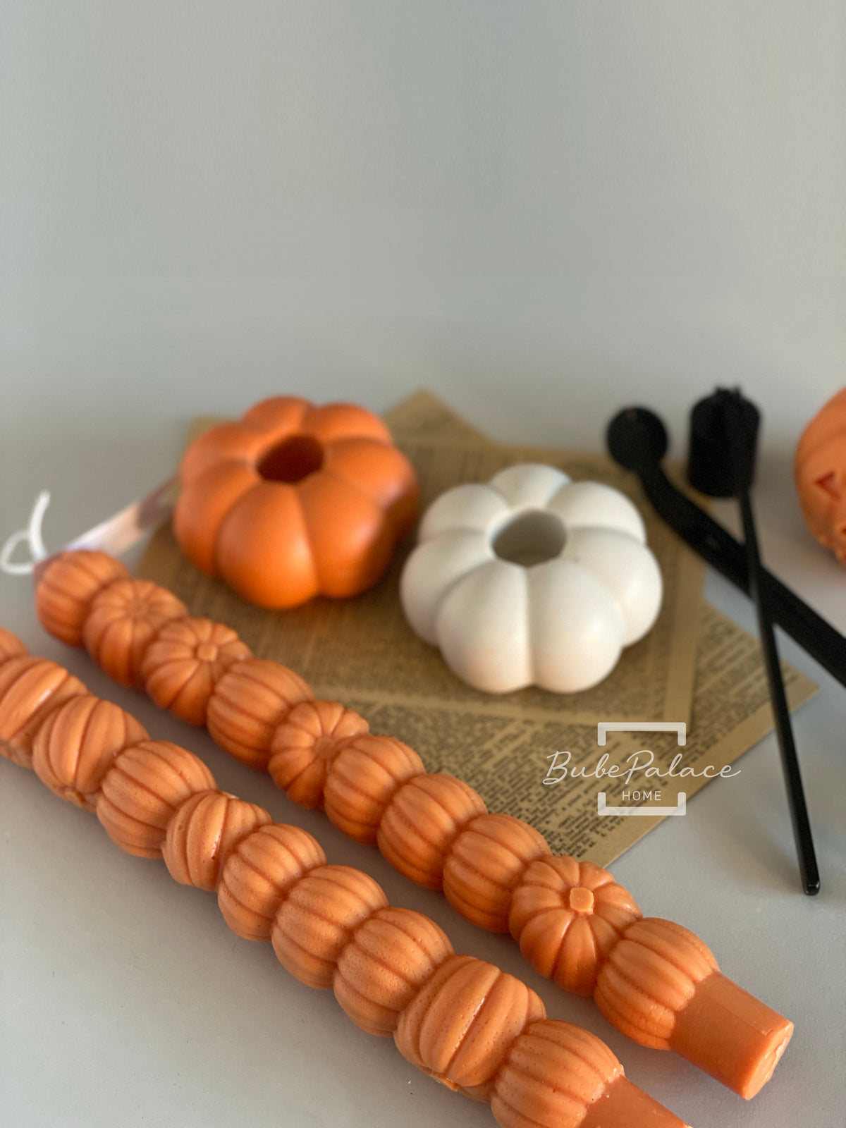 Pumpkin Taper Candle & Pumpkin Taper Candle Holder Gift Set - Set of 2