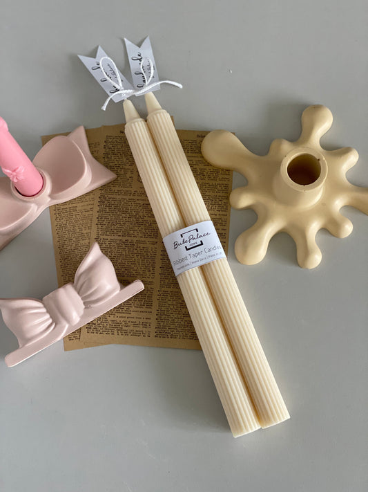 Handpoured Ribbed Taper Candles Set of 2