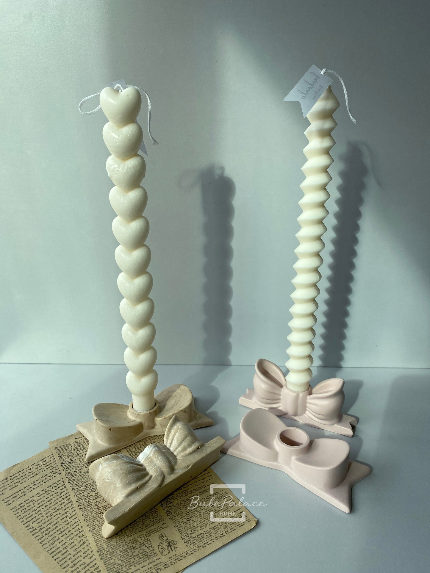 Handmade Stone Bow Taper Candle Holder