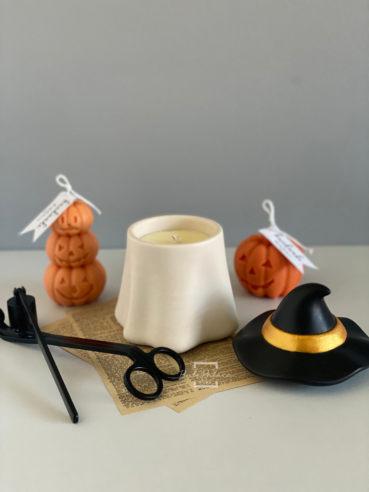 Handcrafted Halloween Witch Hat Ghost Candle