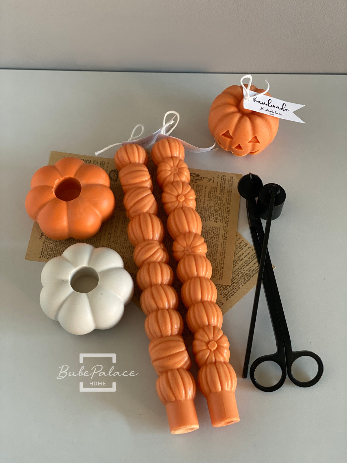 Pumpkin Taper Candle & Pumpkin Taper Candle Holder Gift Set - Set of 2