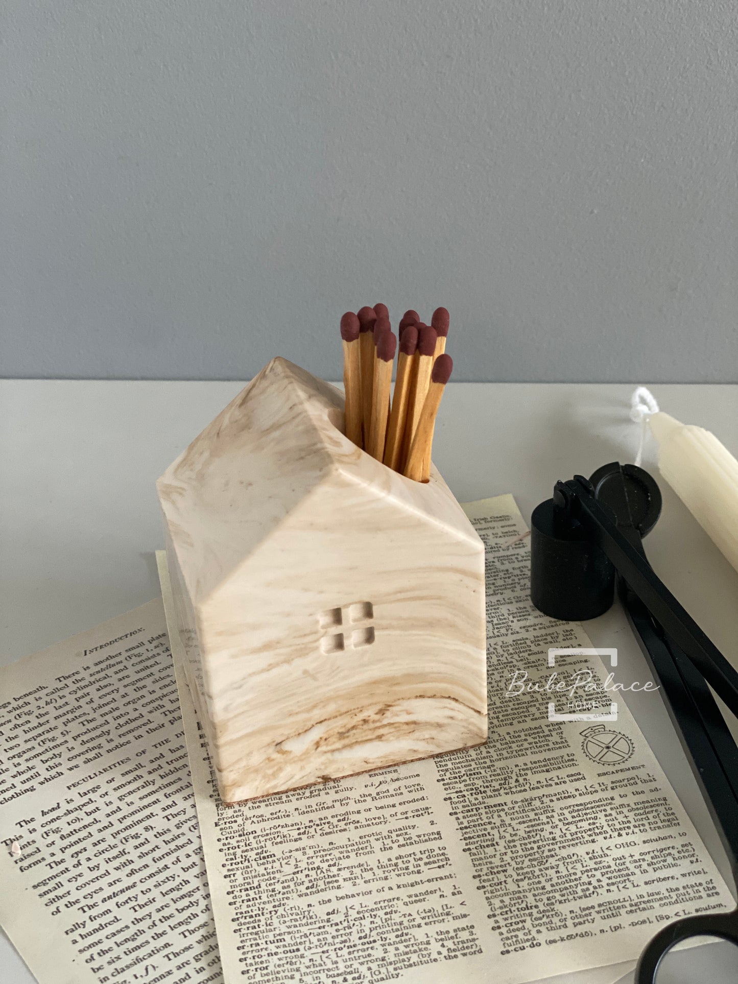 Handcrafted Small House-Shaped Matchstick / Candlestick Holder (Includes 10 Matches & Striking Pads)