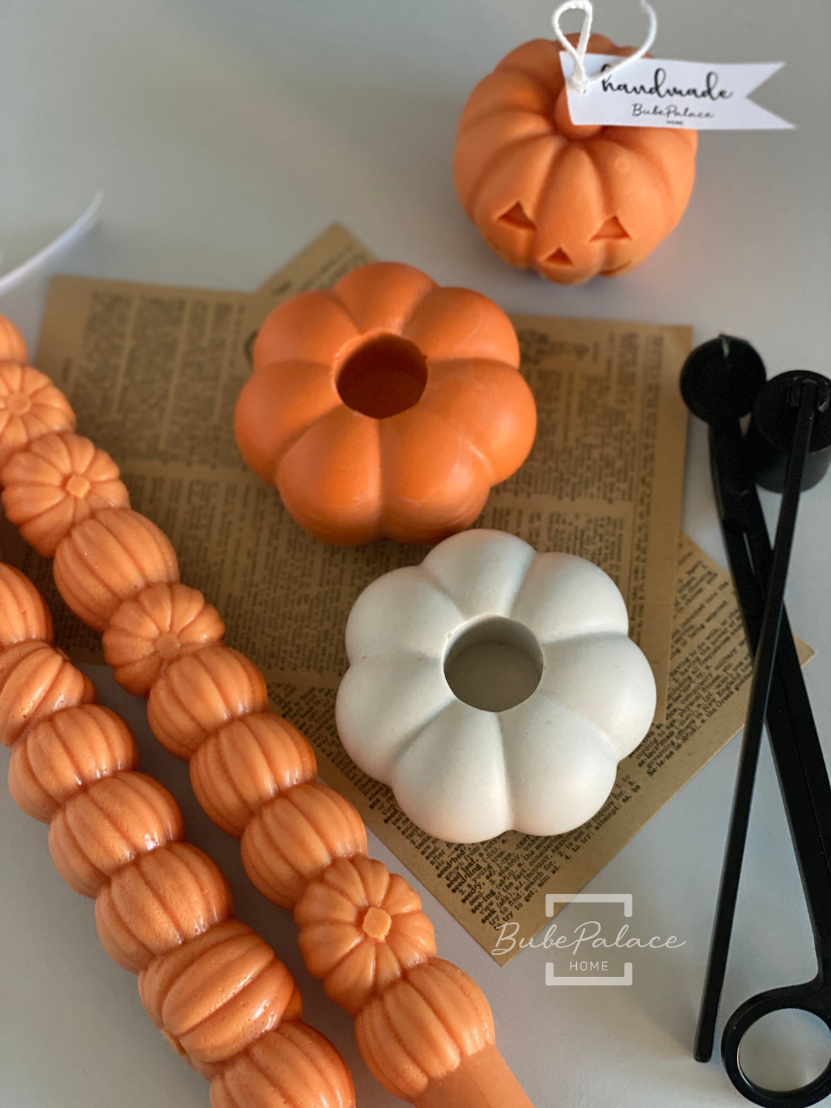 Pumpkin Taper Candle & Pumpkin Taper Candle Holder Gift Set - Set of 2