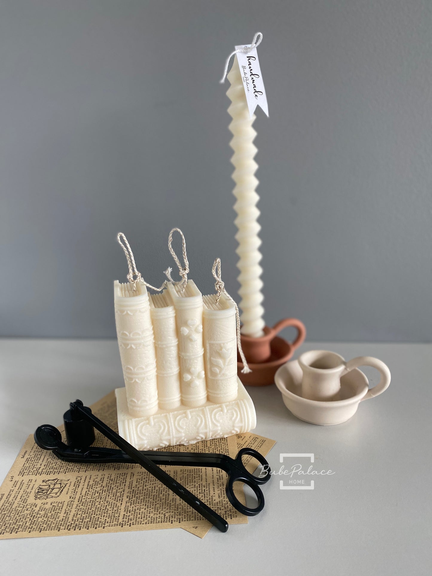 Handcrafted Book Stack Sculptural Candle