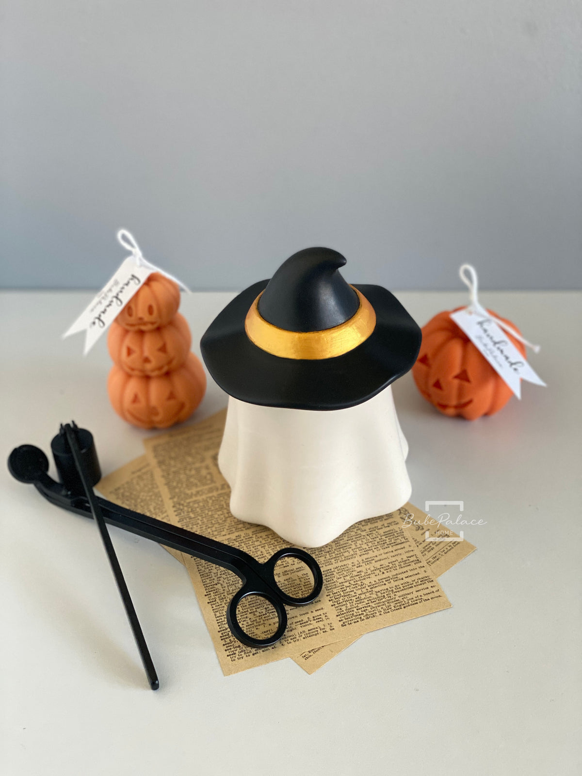 Handcrafted Halloween Witch Hat Ghost Candle