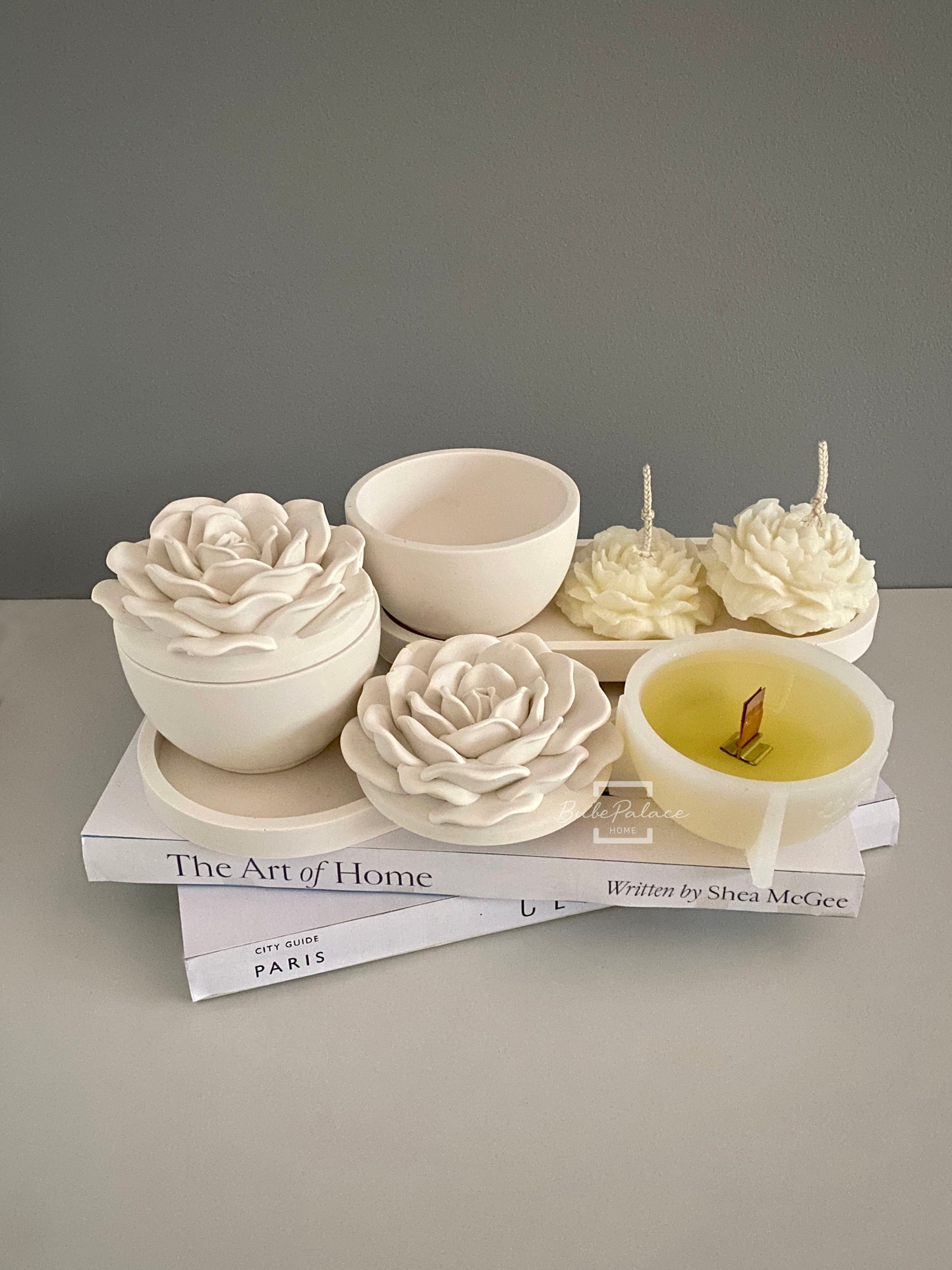 3D Rose scented candle jar with rose flower lid & candle refill