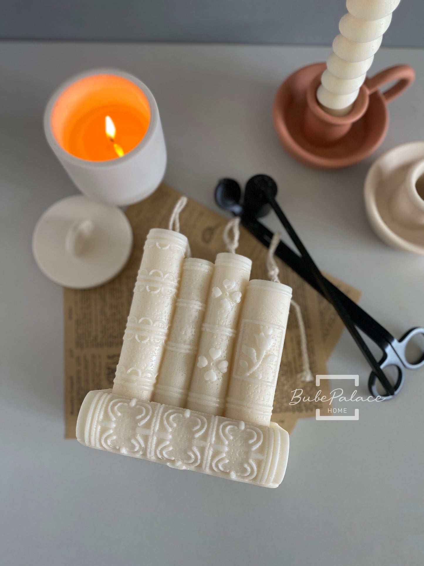 Handcrafted Book Stack Sculptural Candle