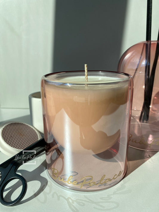 Pink Double Walled Glass Vessel Scented Candle
