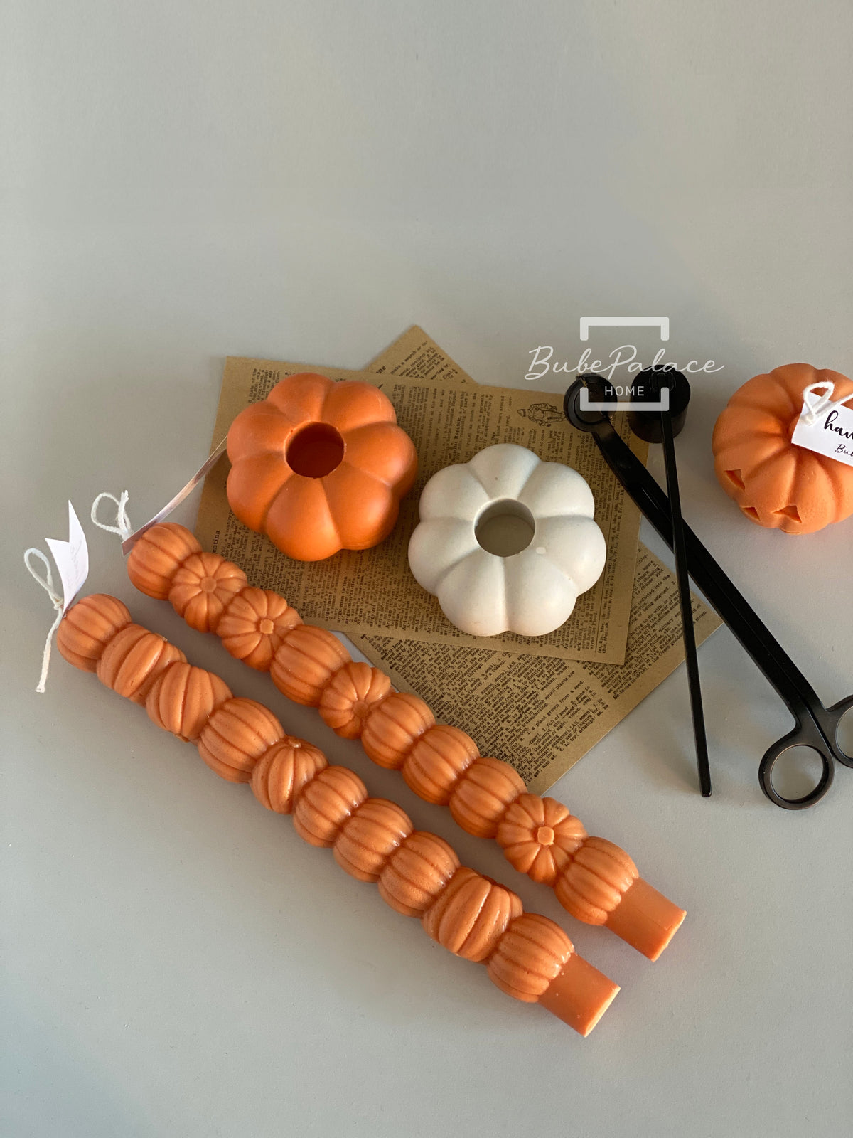 Pumpkin Taper Candle & Pumpkin Taper Candle Holder Gift Set - Set of 2