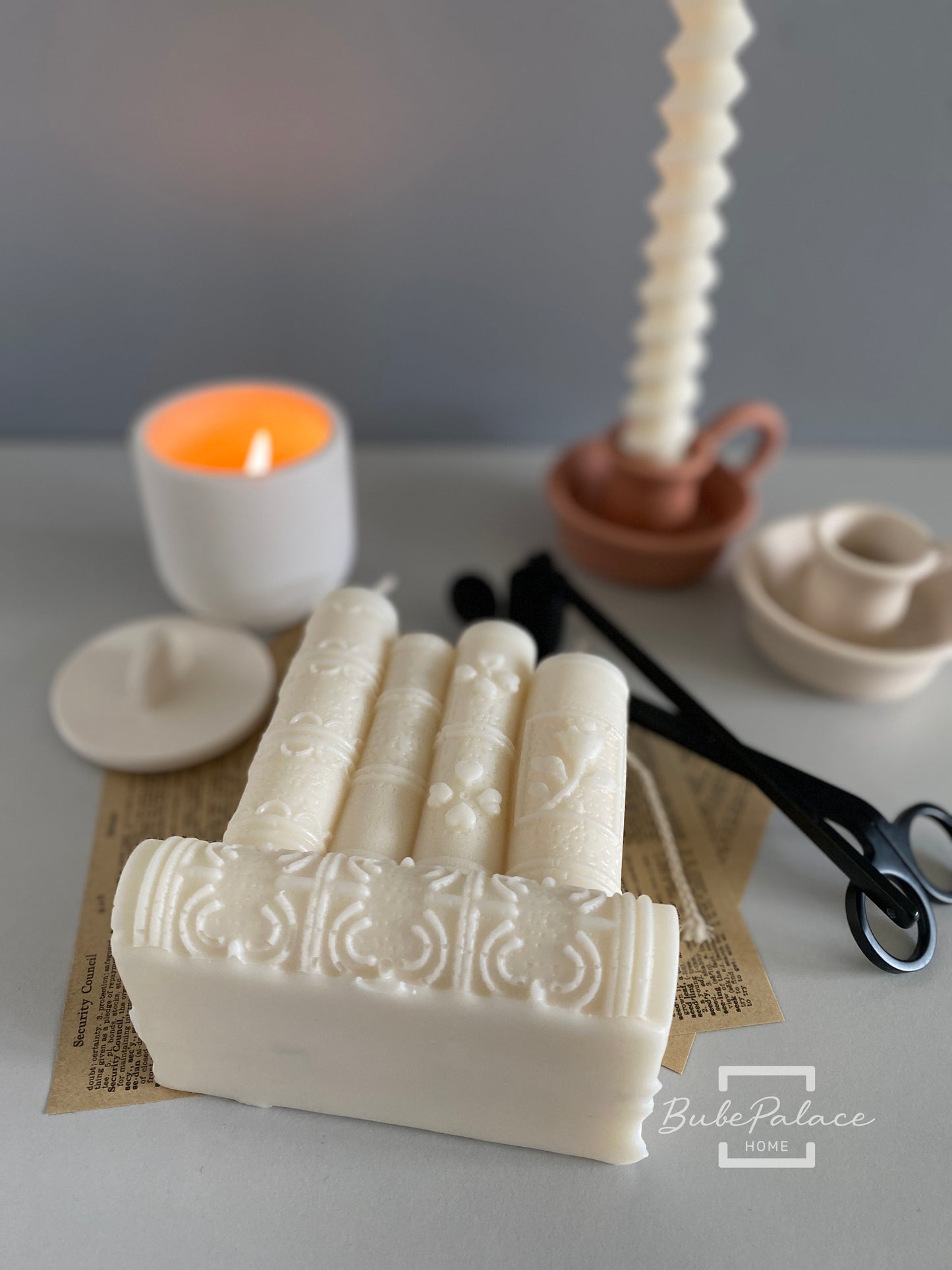 Handcrafted Book Stack Sculptural Candle