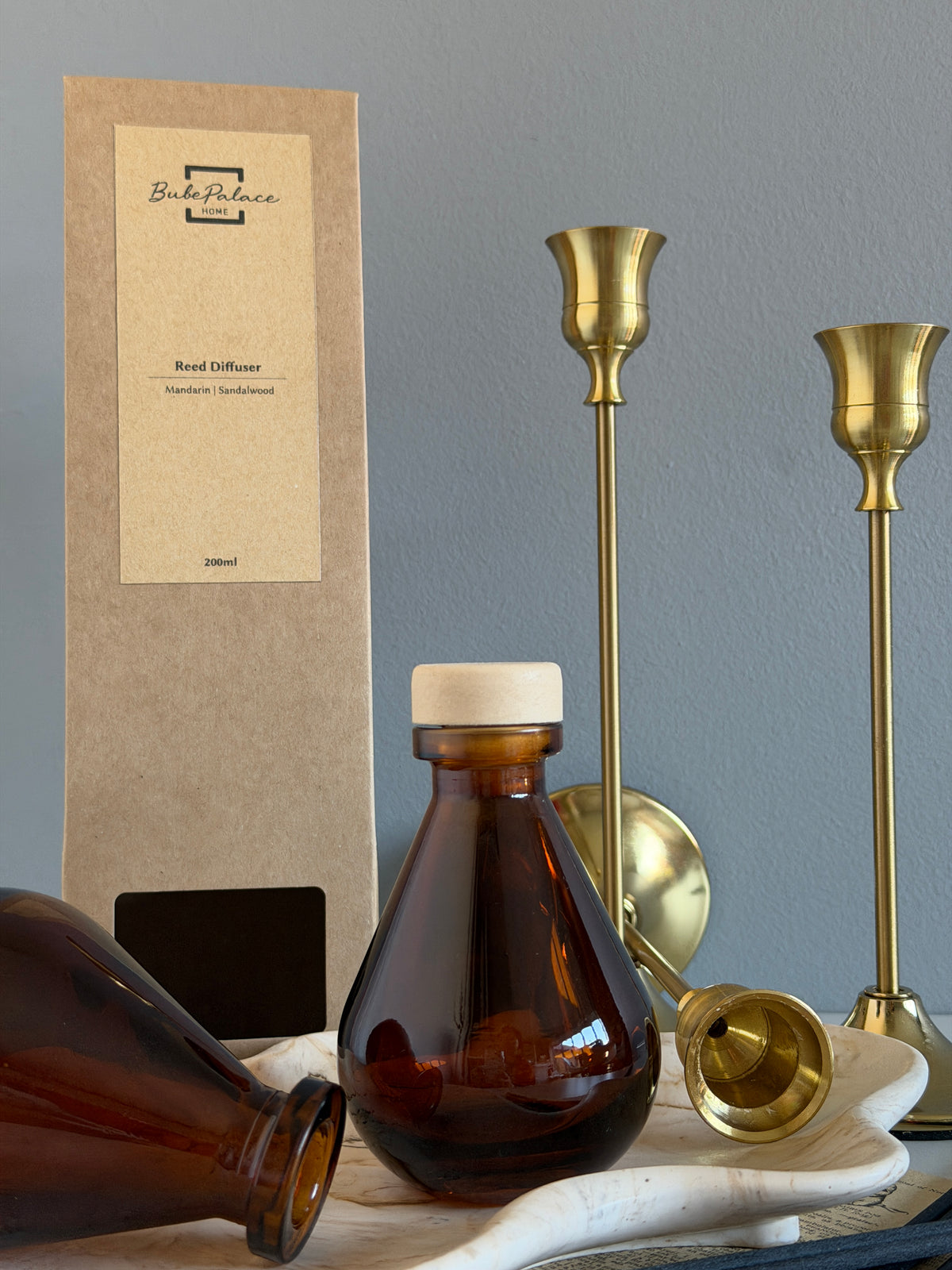 Highly scented luxury reed diffuser with teardrop amber glass bottle | 100ml