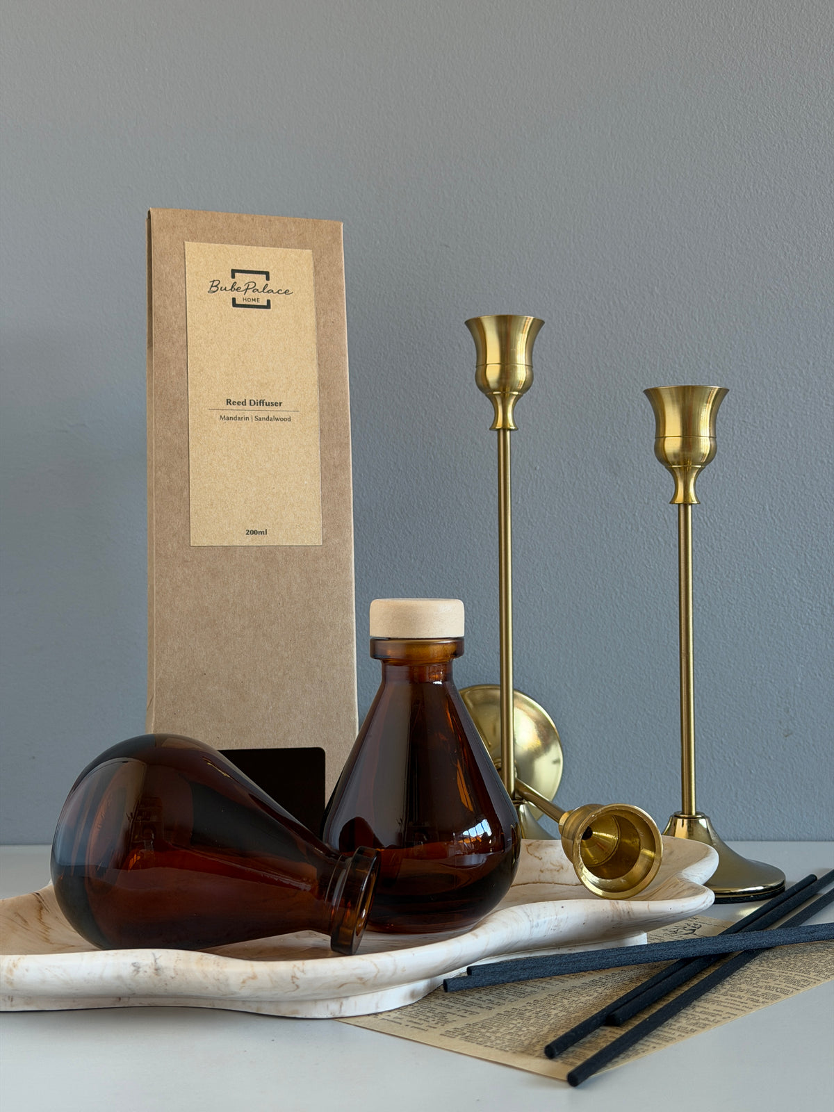 Highly scented luxury reed diffuser with teardrop amber glass bottle | 100ml