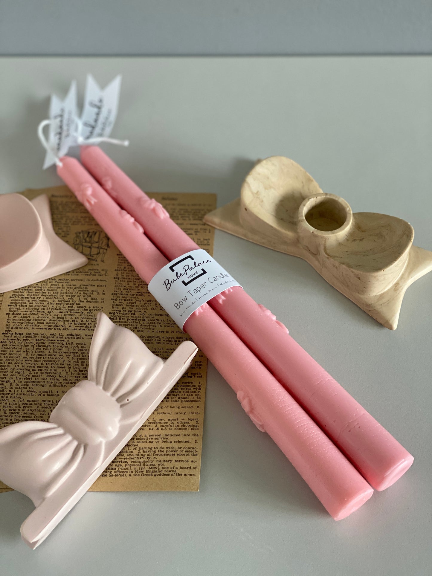 Handpoured Bow Taper Candles - Set of 2