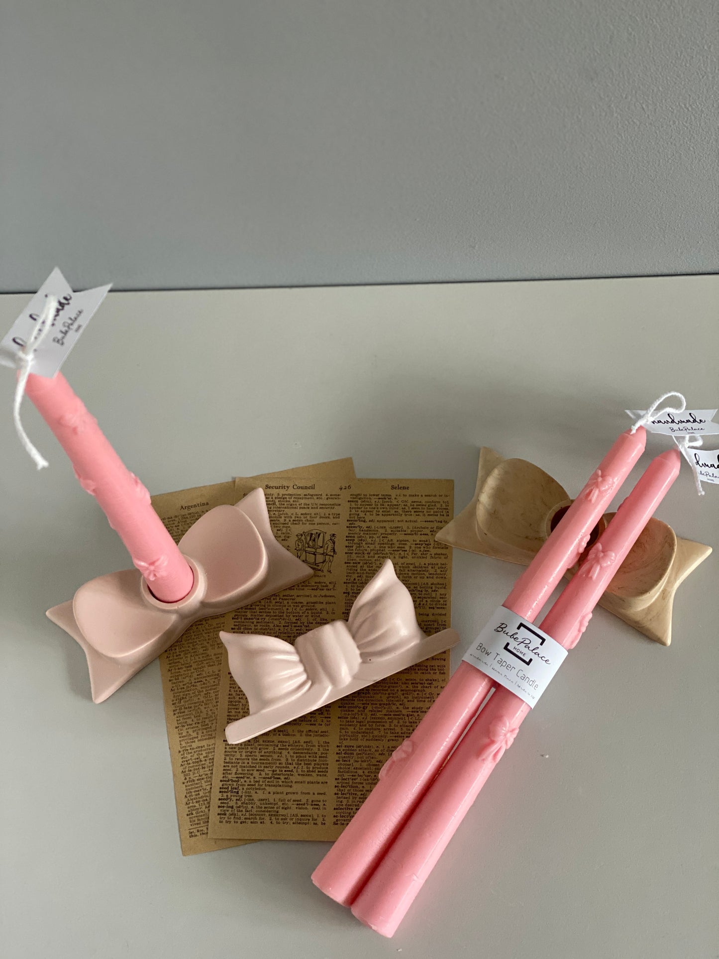 Handpoured Bow Taper Candles - Set of 2