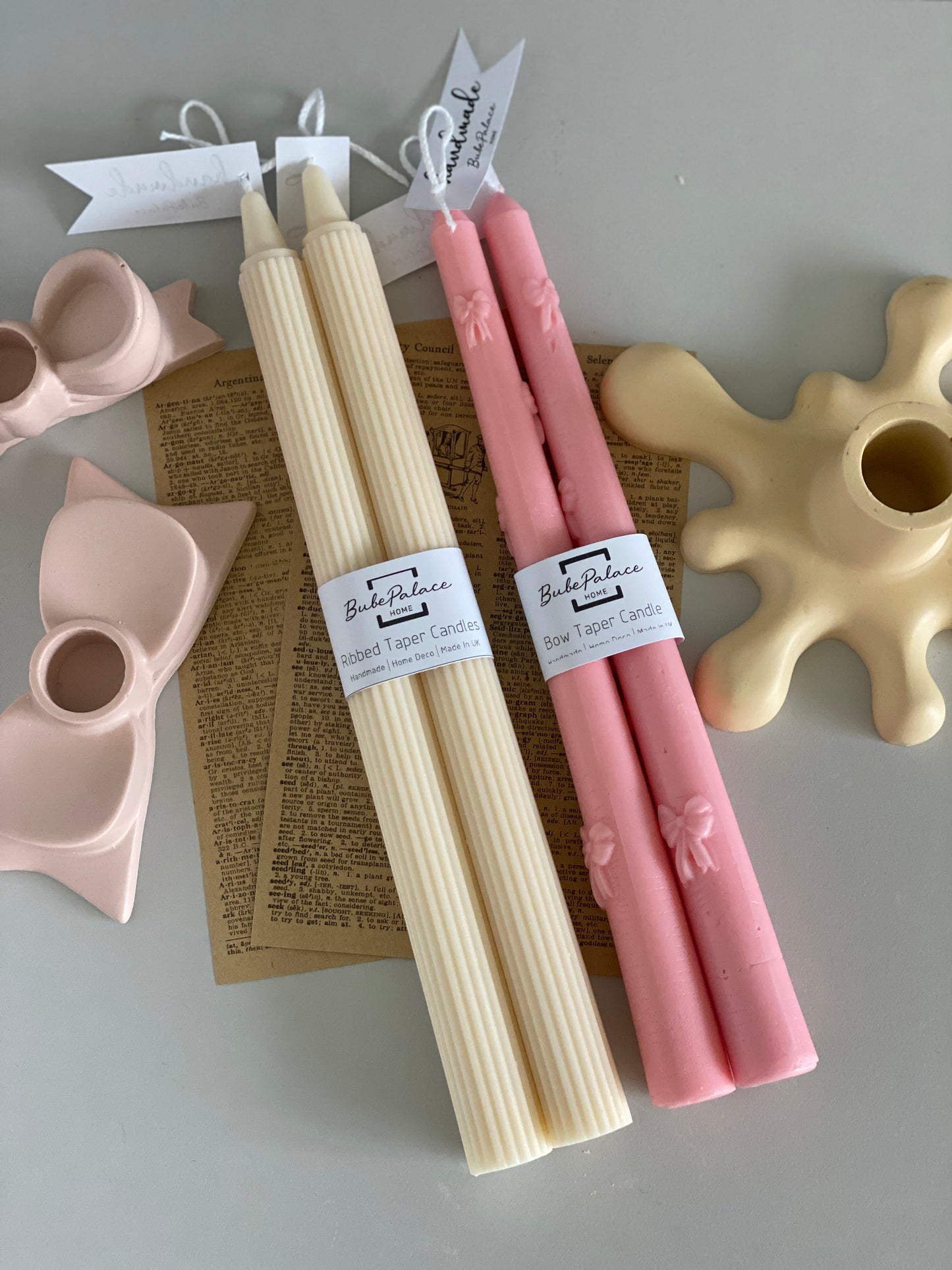 Handpoured Bow Taper Candles - Set of 2